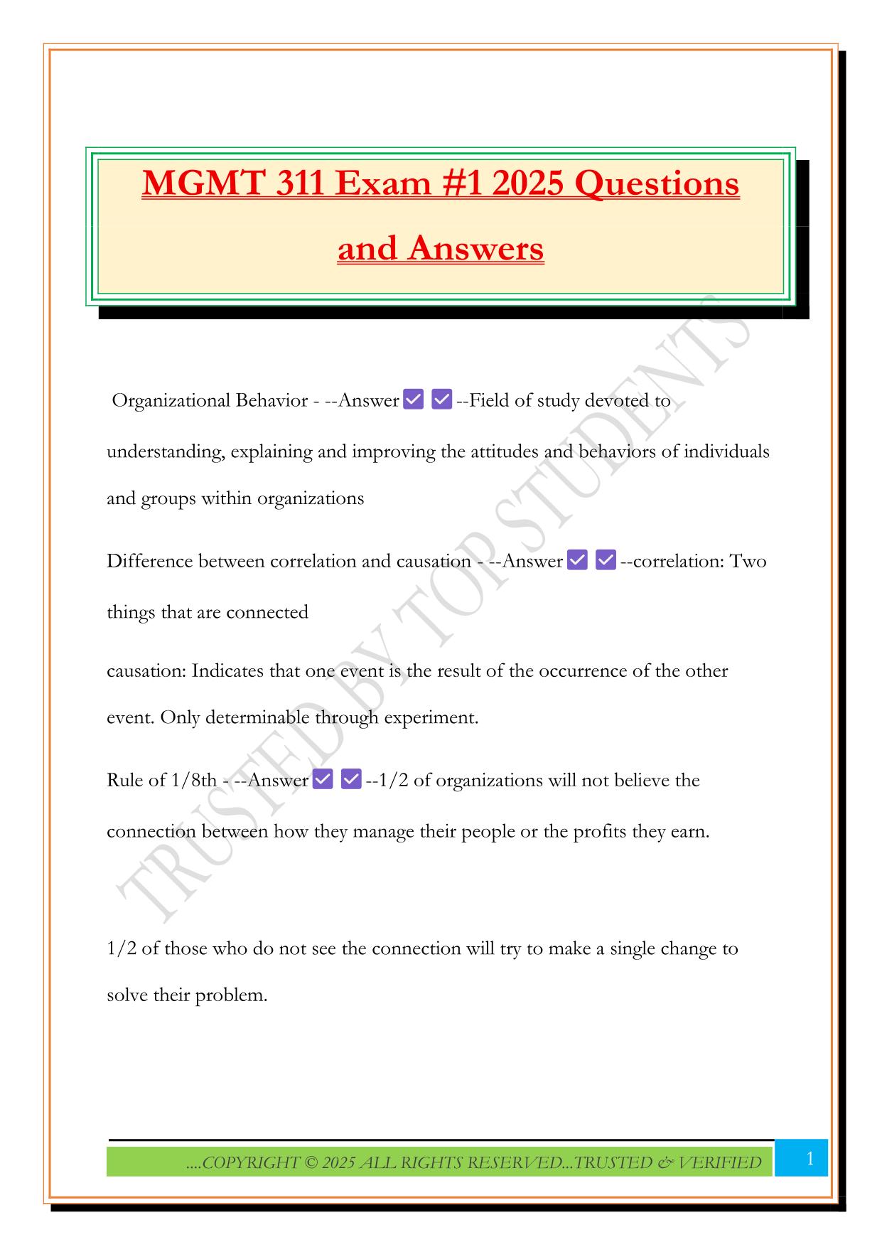 MGMT 311 Exam #1 2025 Questions and Answers