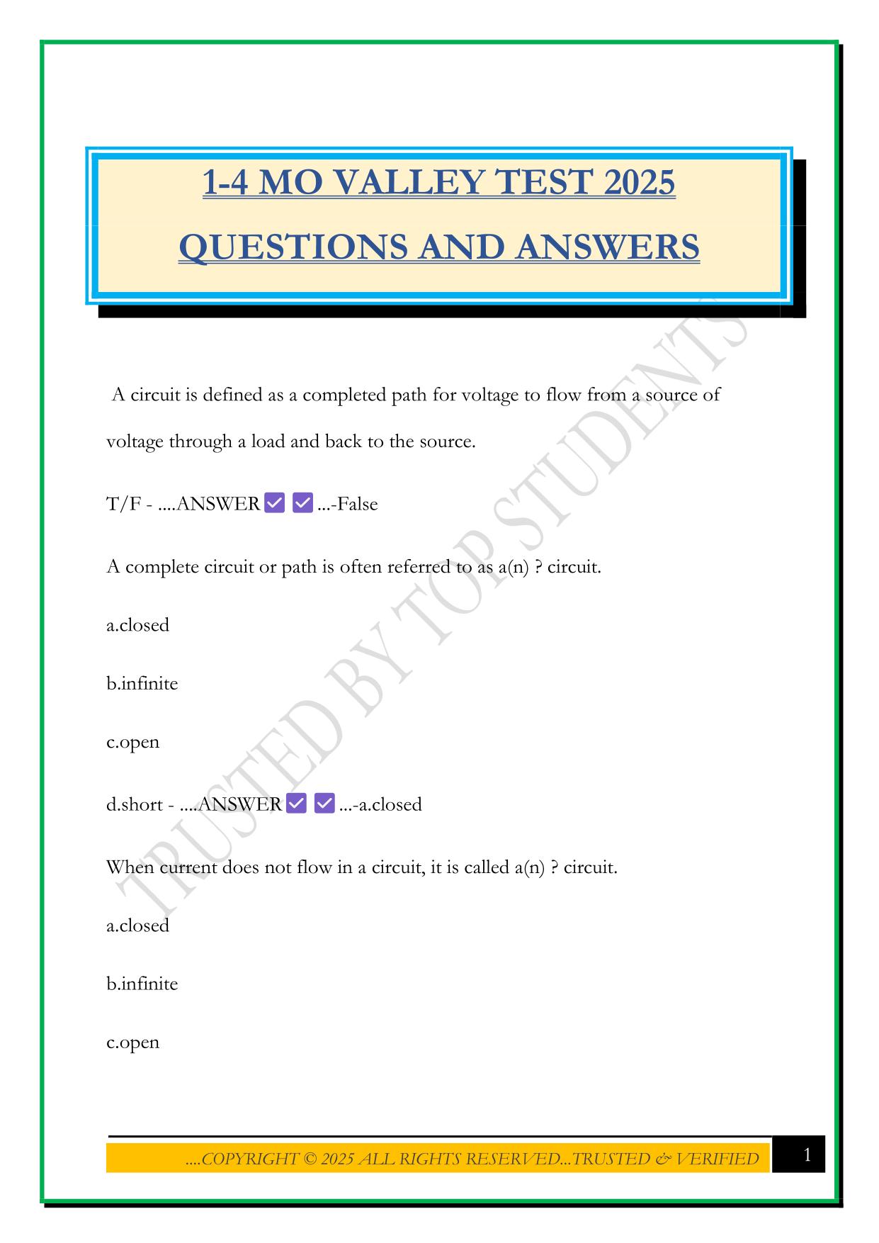 1-4 MO VALLEY TEST 2025 QUESTIONS AND ANSWERS