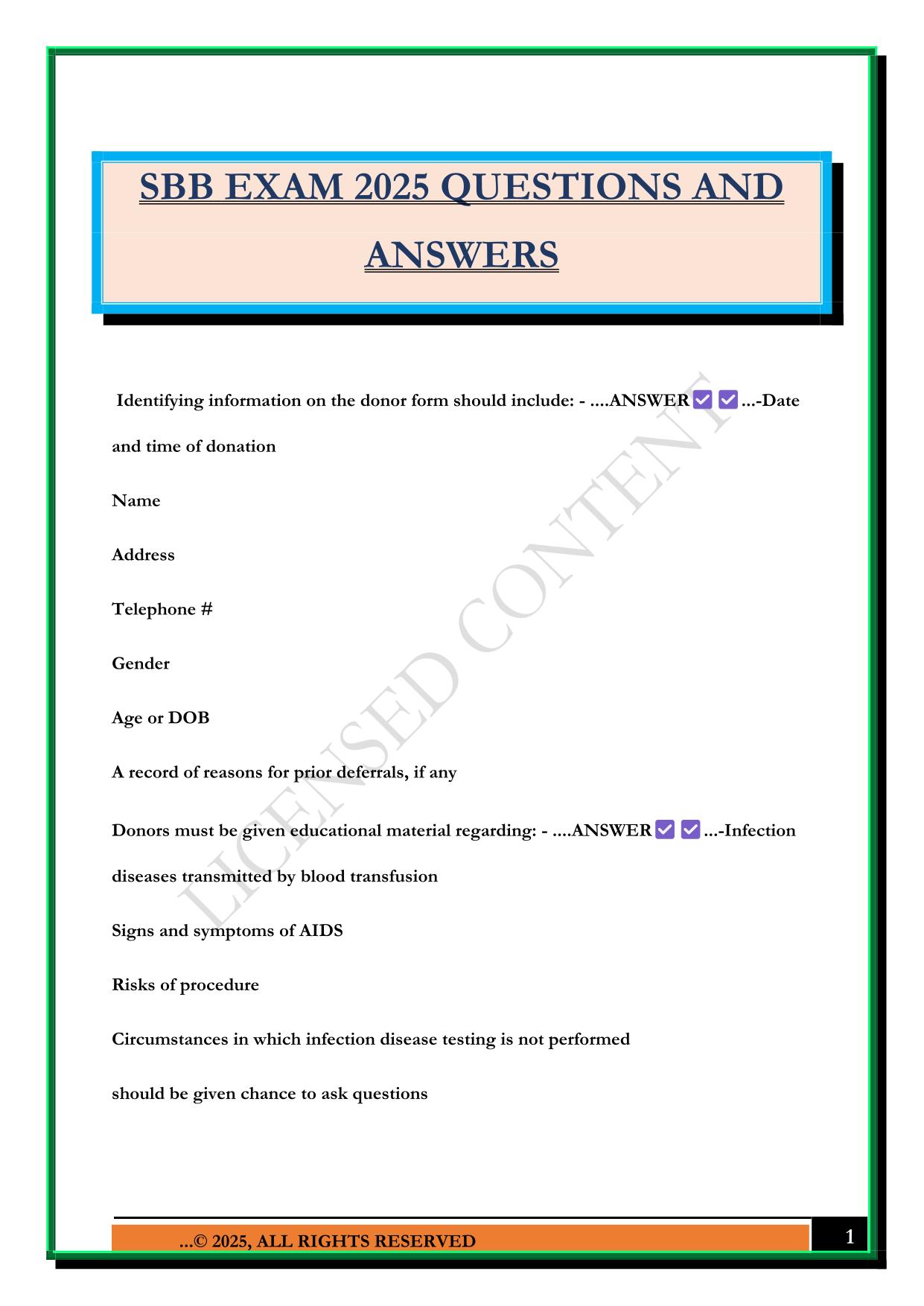 SBB EXAM 2025 QUESTIONS AND ANSWERS