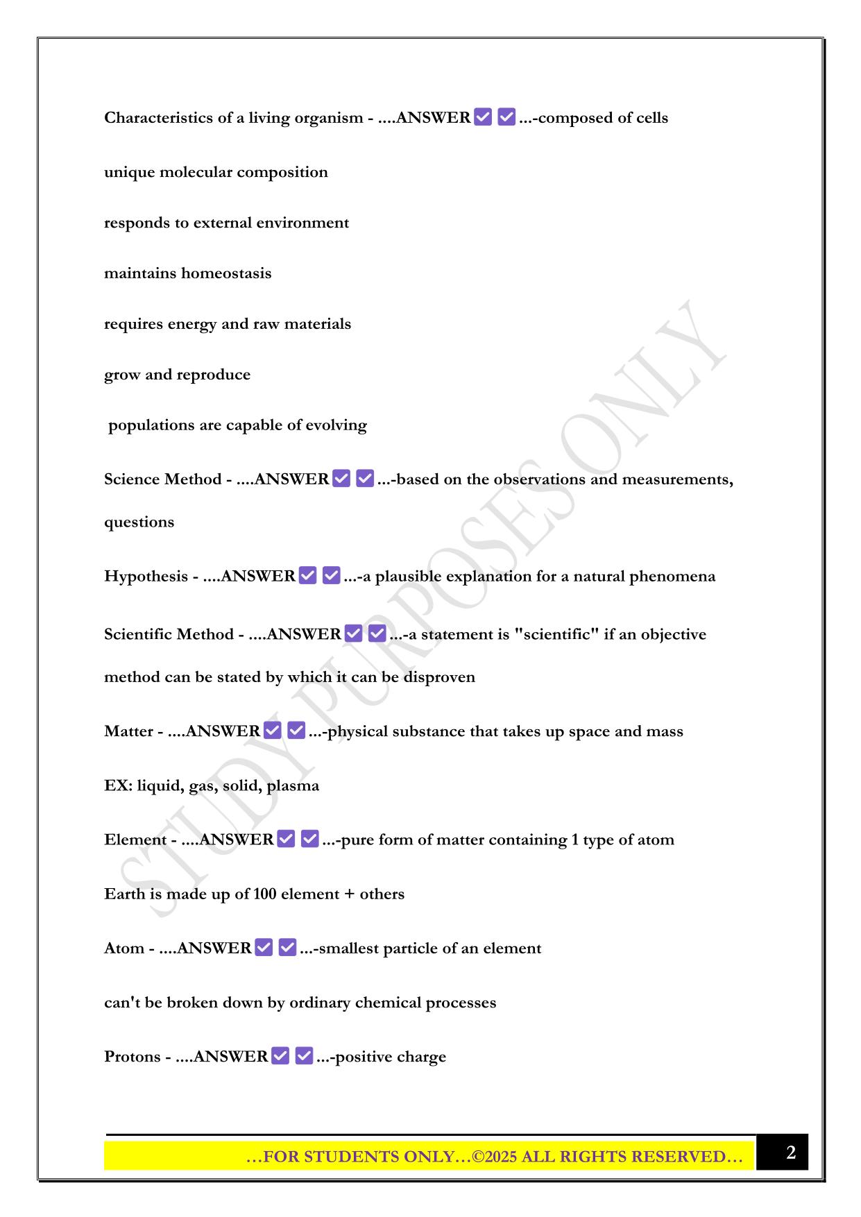 Bio 100 First Exam 2025 Questions and Answers