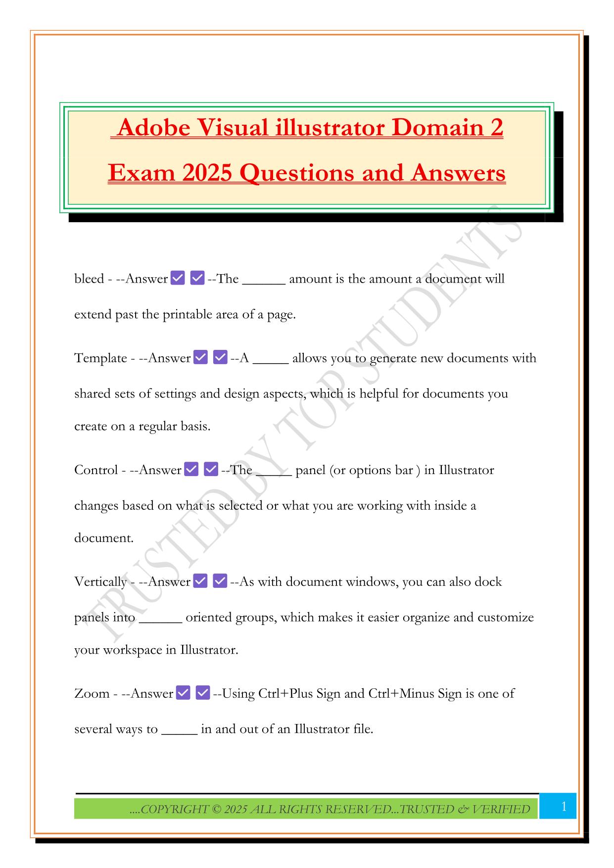 Adobe Visual illustrator Domain 2 Exam 2025 Questions and Answers