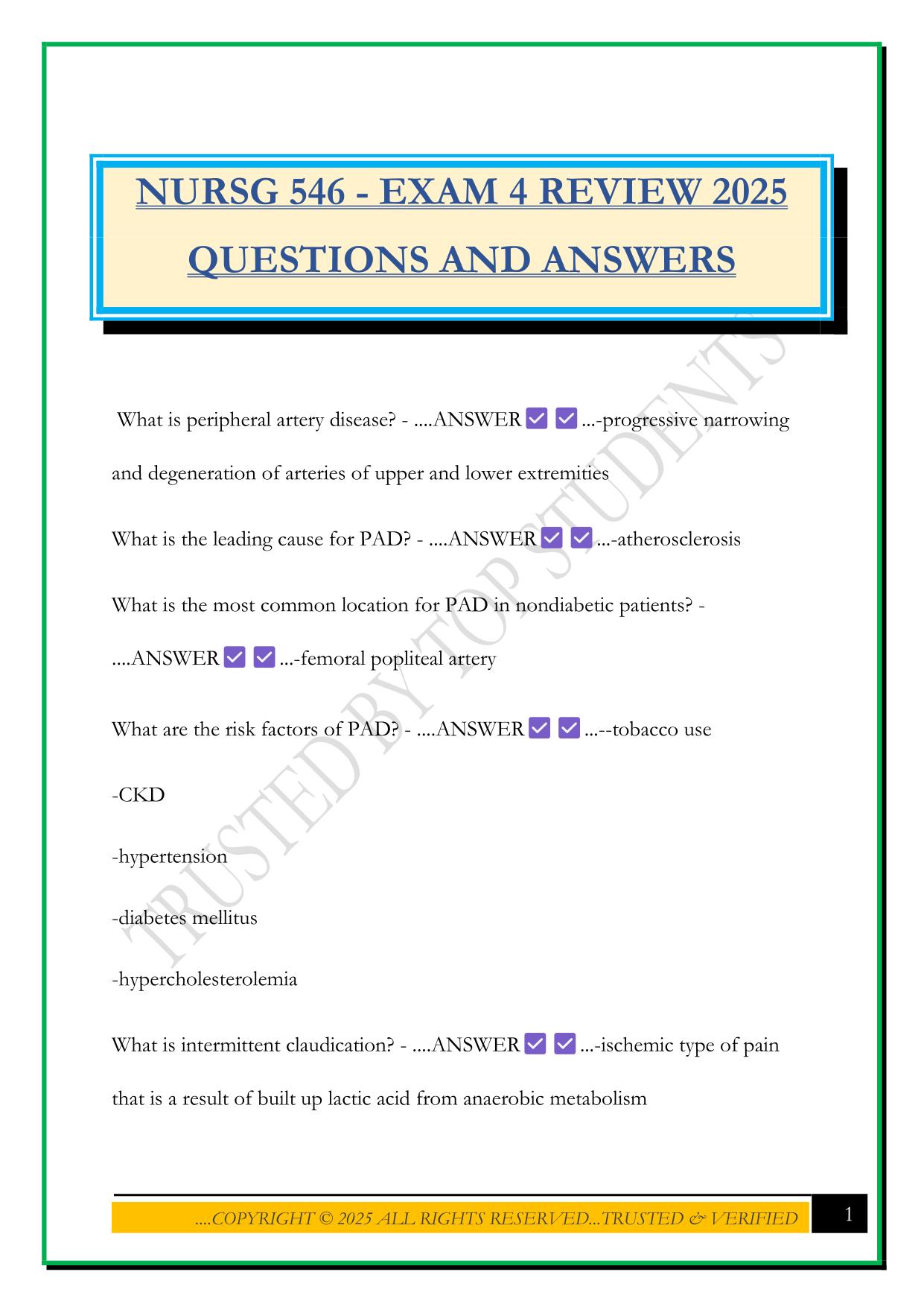 NURSG 546 - EXAM 4 REVIEW 2025 QUESTIONS AND ANSWERS