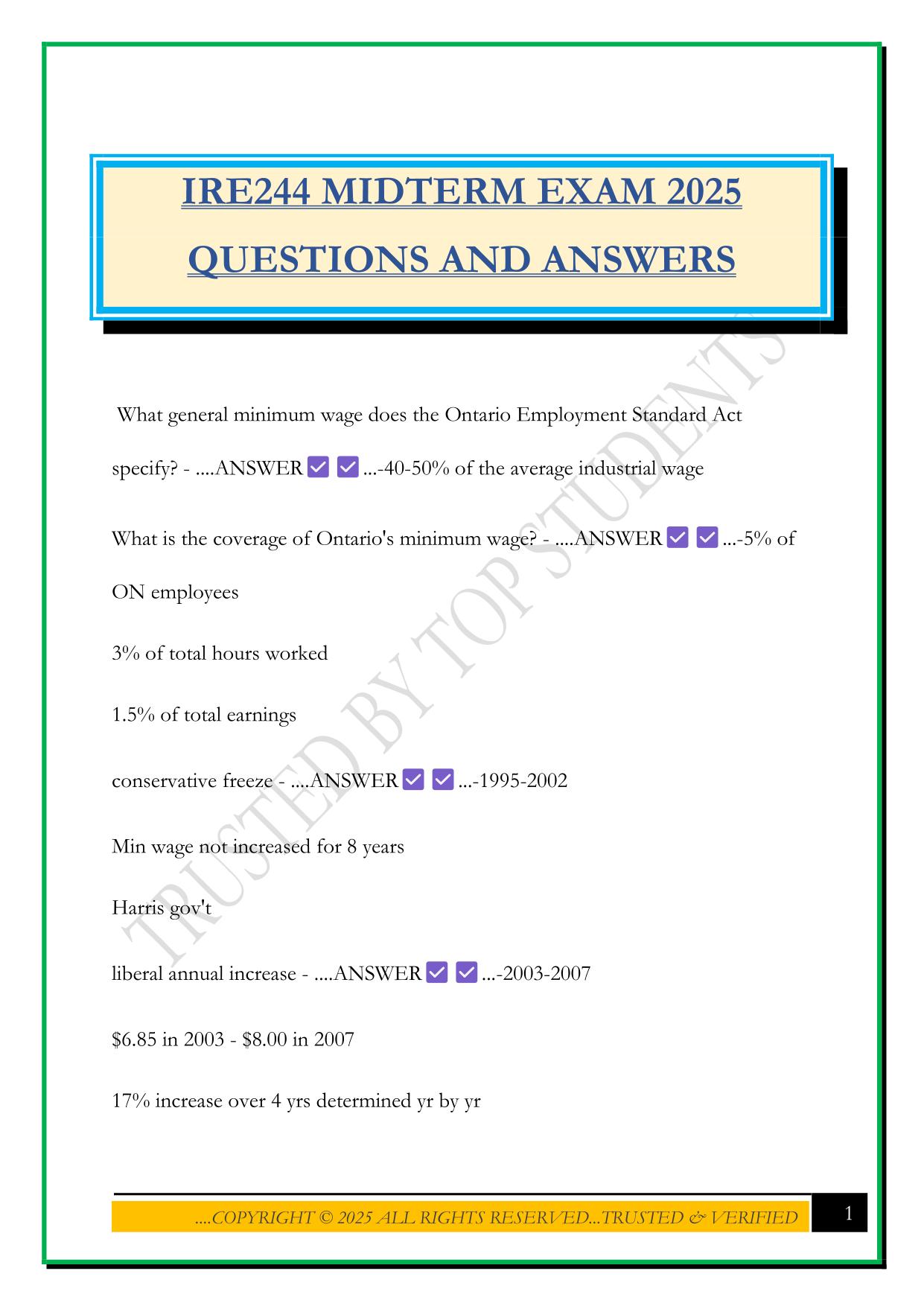 IRE244 MIDTERM EXAM 2025 QUESTIONS AND ANSWERS