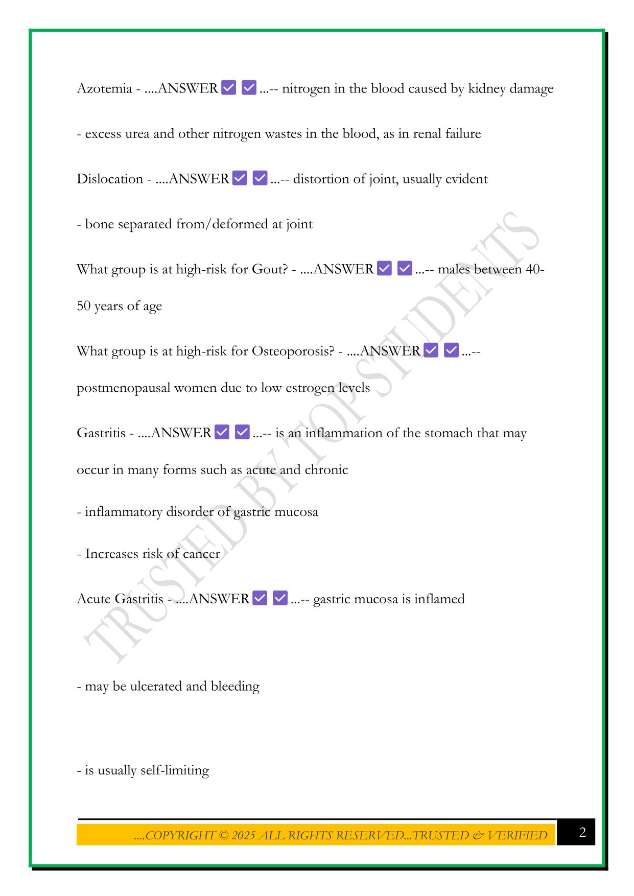 NR 283: PATHOPHYSIOLOGY FINAL EXAM REVIEW 2025 QUESTIONS AND ANSWERS