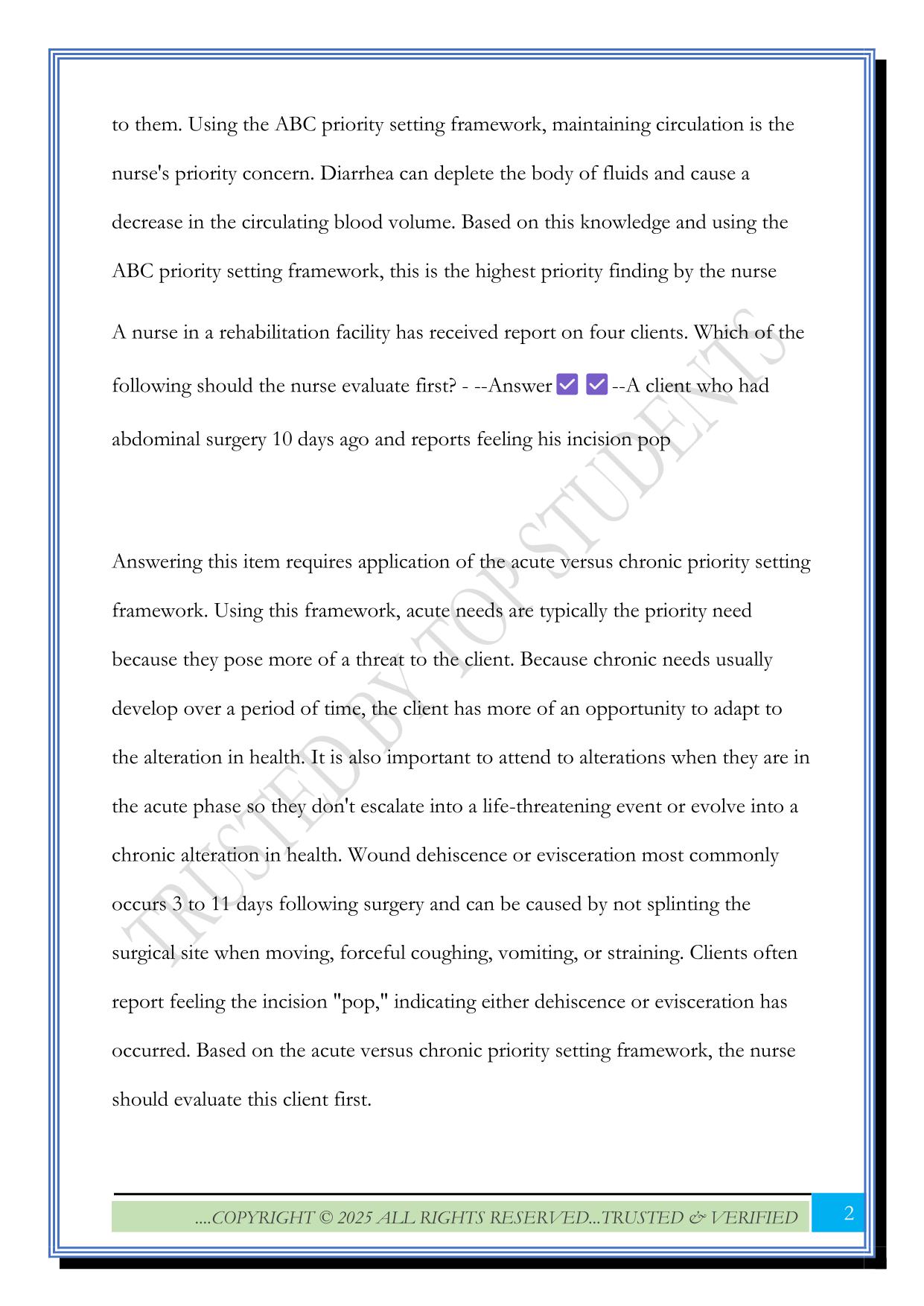 ATI - Priority Setting Frameworks Beginning Test 2025 Questions and Answers