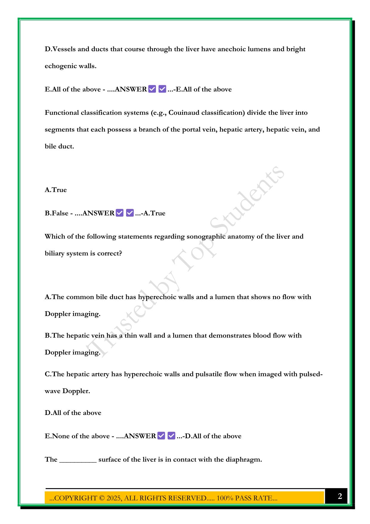 SONOSIM LIVER: ANATOMY AND PHYSIOLOGY MASTERY TEST 2025 QUESTIONS AND ANSWERS