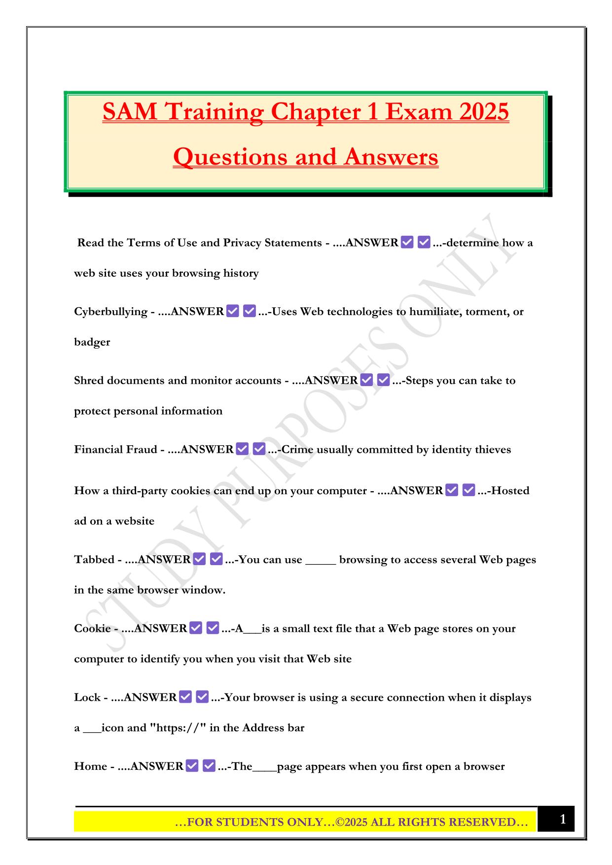 SAM Training Chapter 1 Exam 2025 Questions and Answers