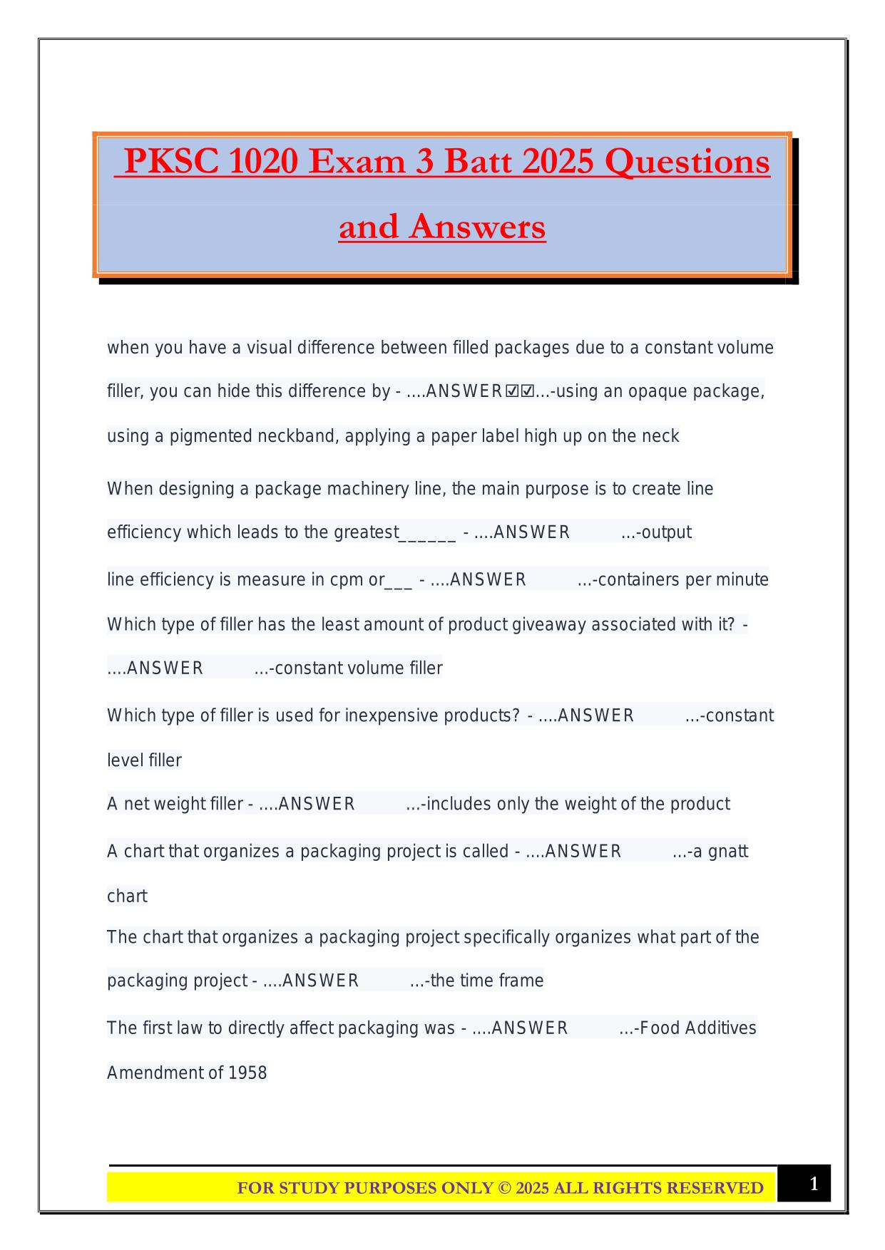 PKSC 1020 Exam 3 Batt 2025 Questions and Answers