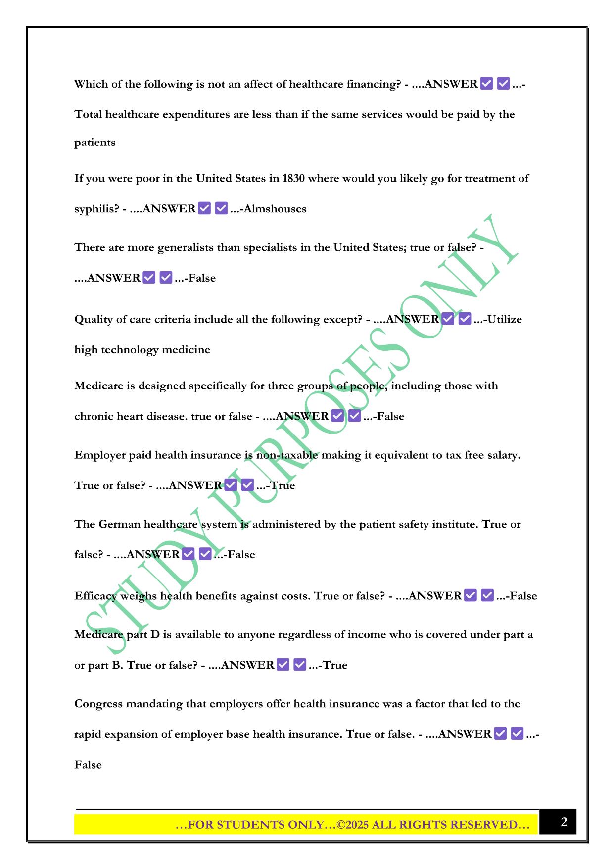 US Healthcare Systems Final Exam Study 2025 Questions and Answers