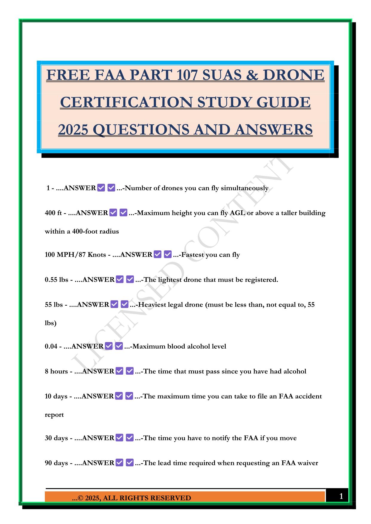 FAA PART 107 Bundled Exams 2025/2026 |Questions and Answers |100% Pass