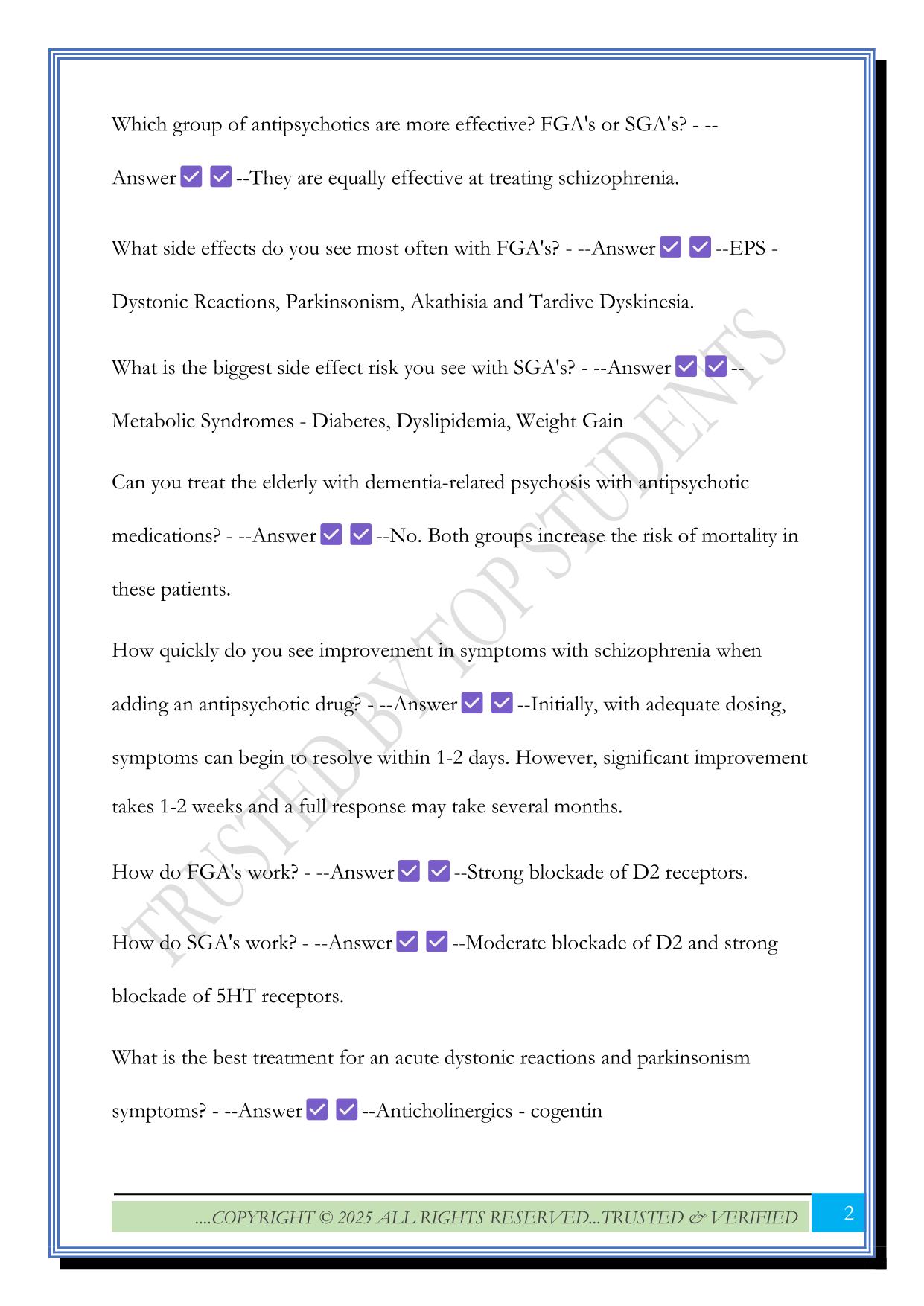 Advanced Pharmacology – Psychopharmacology Exam 2025 Questions and Answers