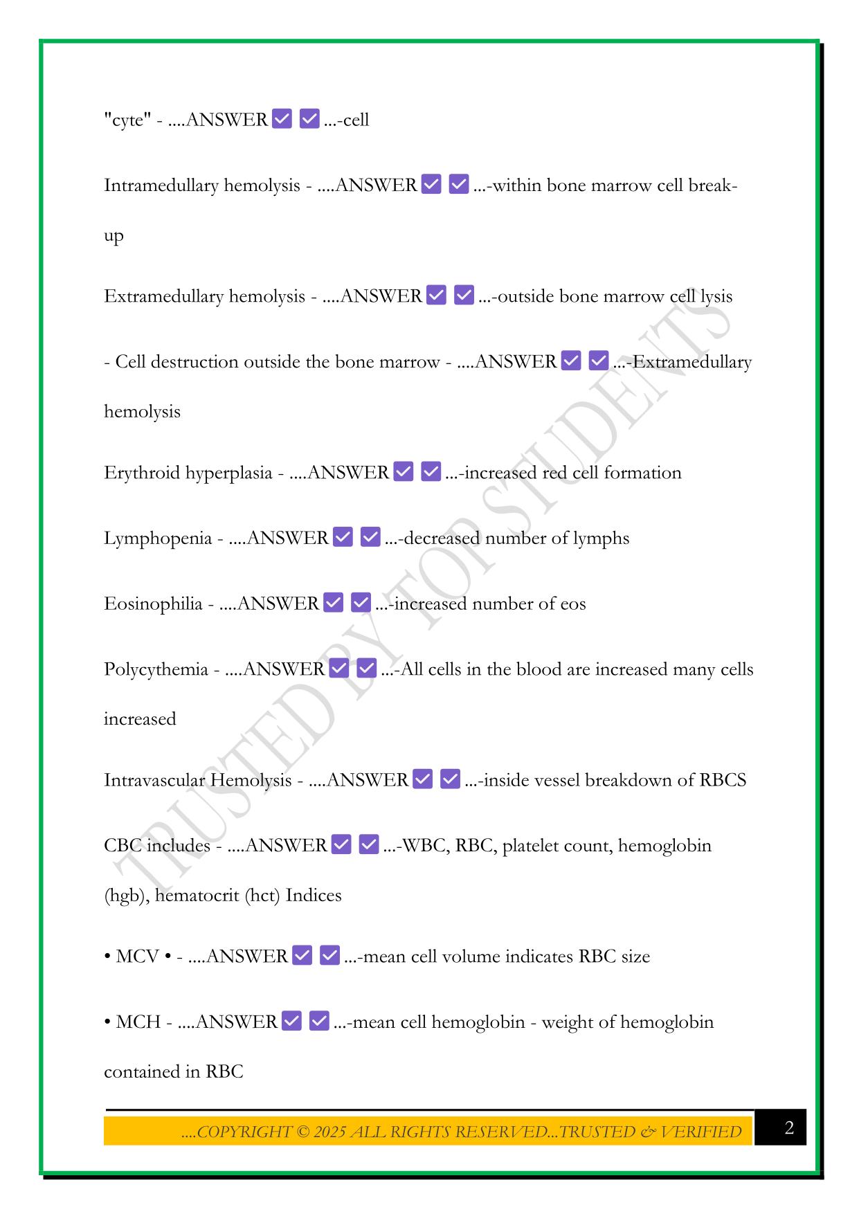 HEMATOLOGY UAMS EXAM 1 2025 QUESTIONS AND ANSWERS