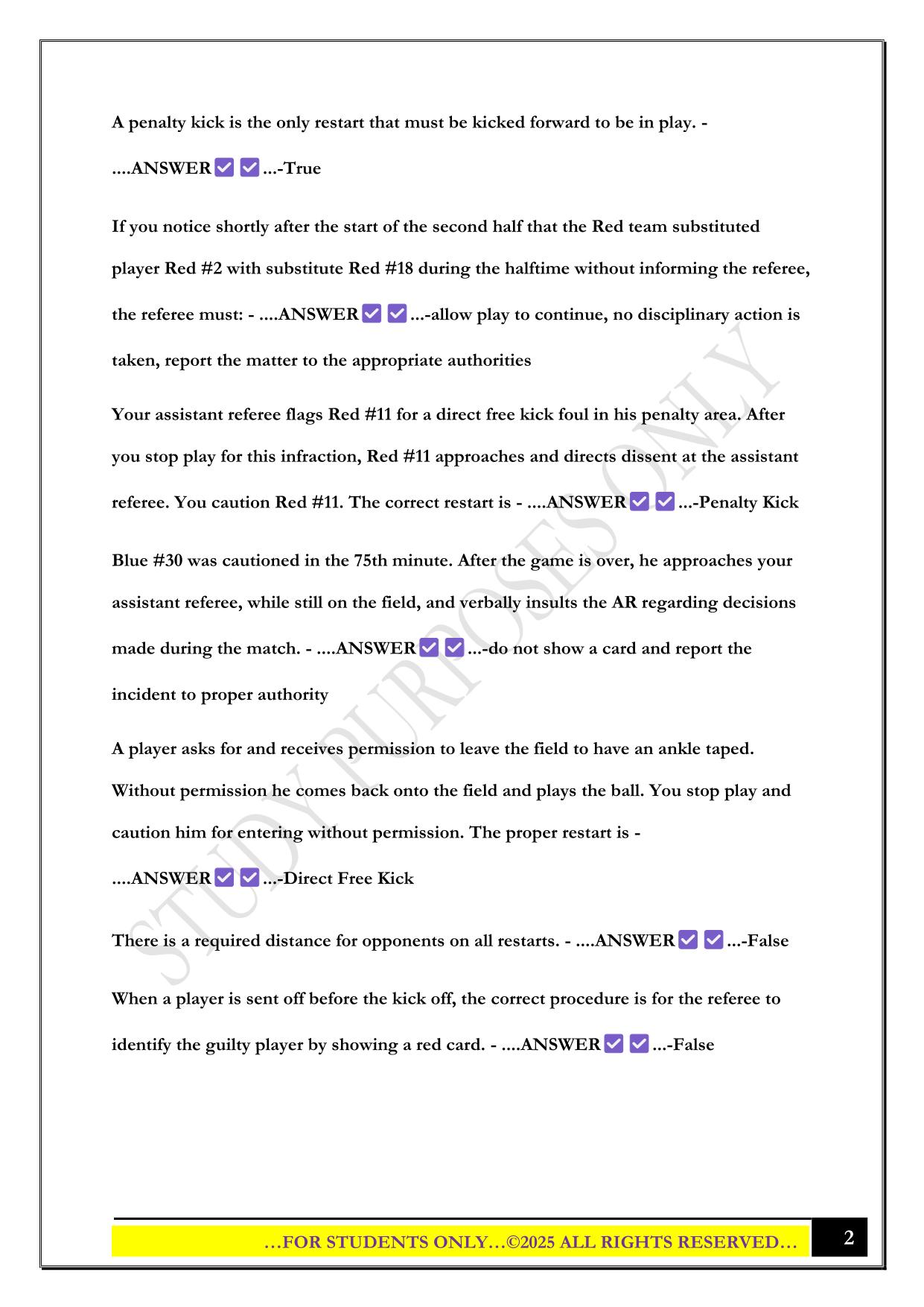 Referee Re-certification Exam 2025 Questions and Answers