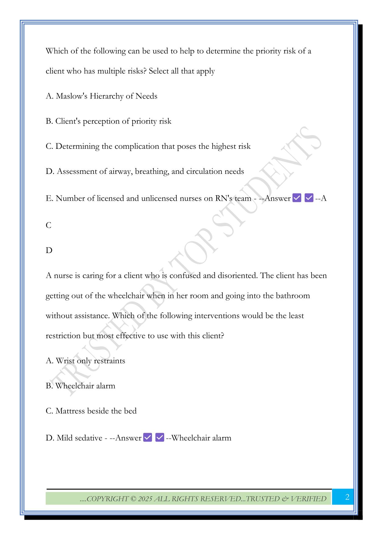 ATI Nurse Logic: Priority Setting Frameworks Exam 2025 Questions and Answers