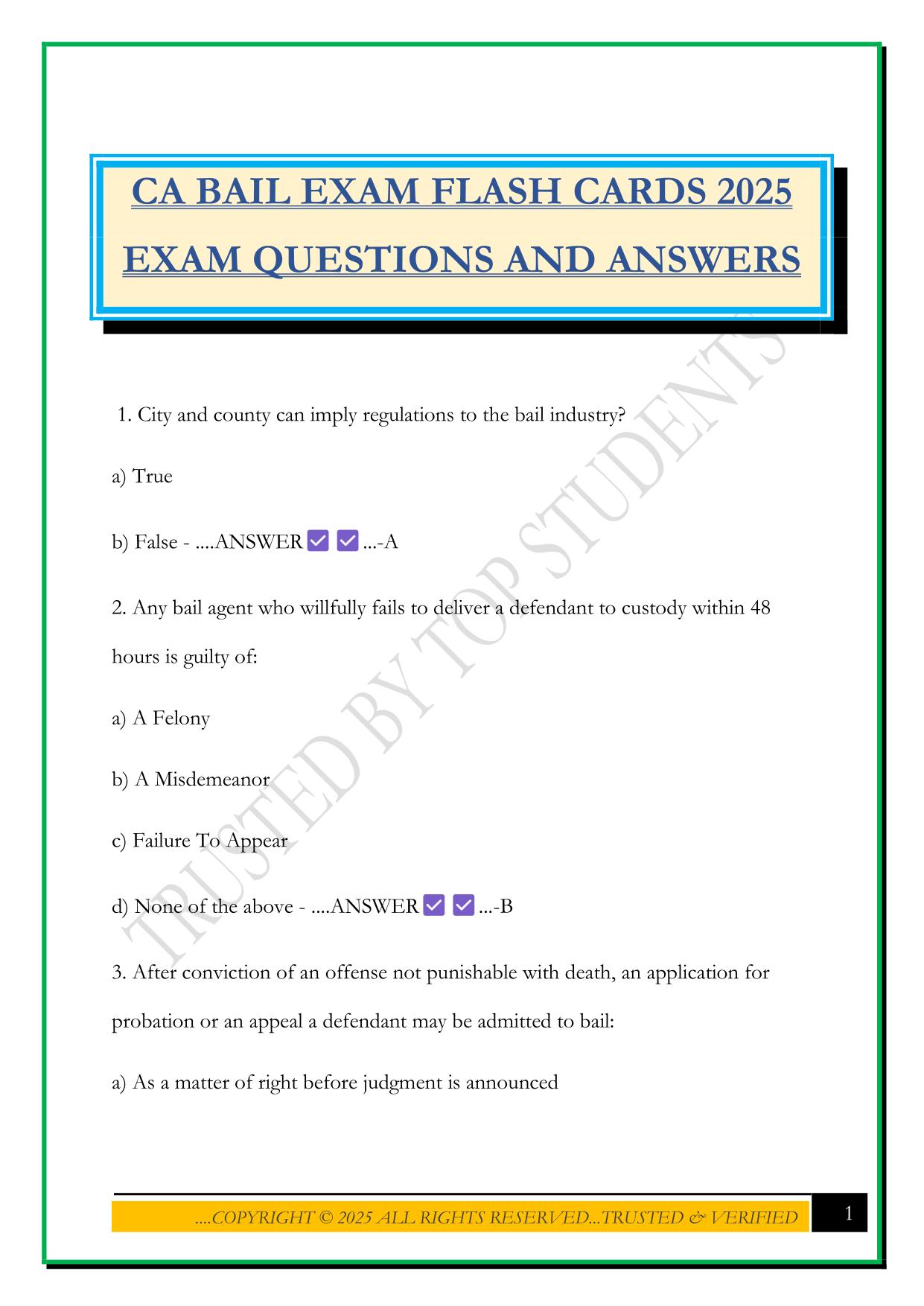 CA BAIL EXAM FLASH CARDS 2025 EXAM QUESTIONS AND ANSWERS