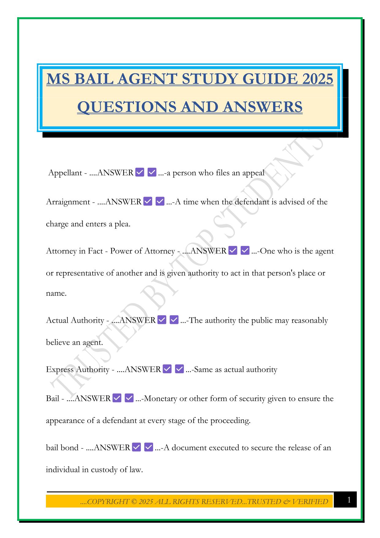 MS BAIL AGENT STUDY GUIDE 2025 QUESTIONS AND ANSWERS