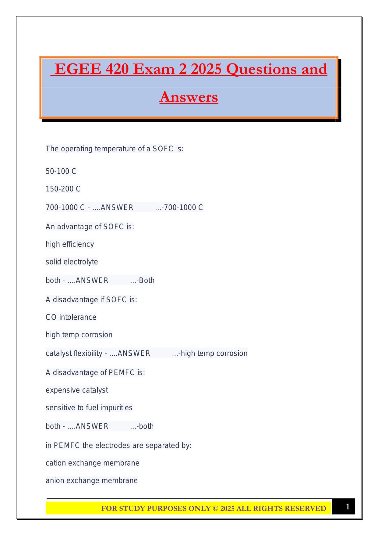 EGEE 420 Exam 2 2025 Questions and Answers