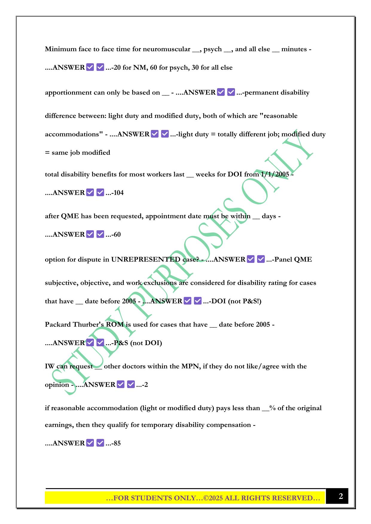 QME - numbers to memorize Exam 2025 Questions and Answers