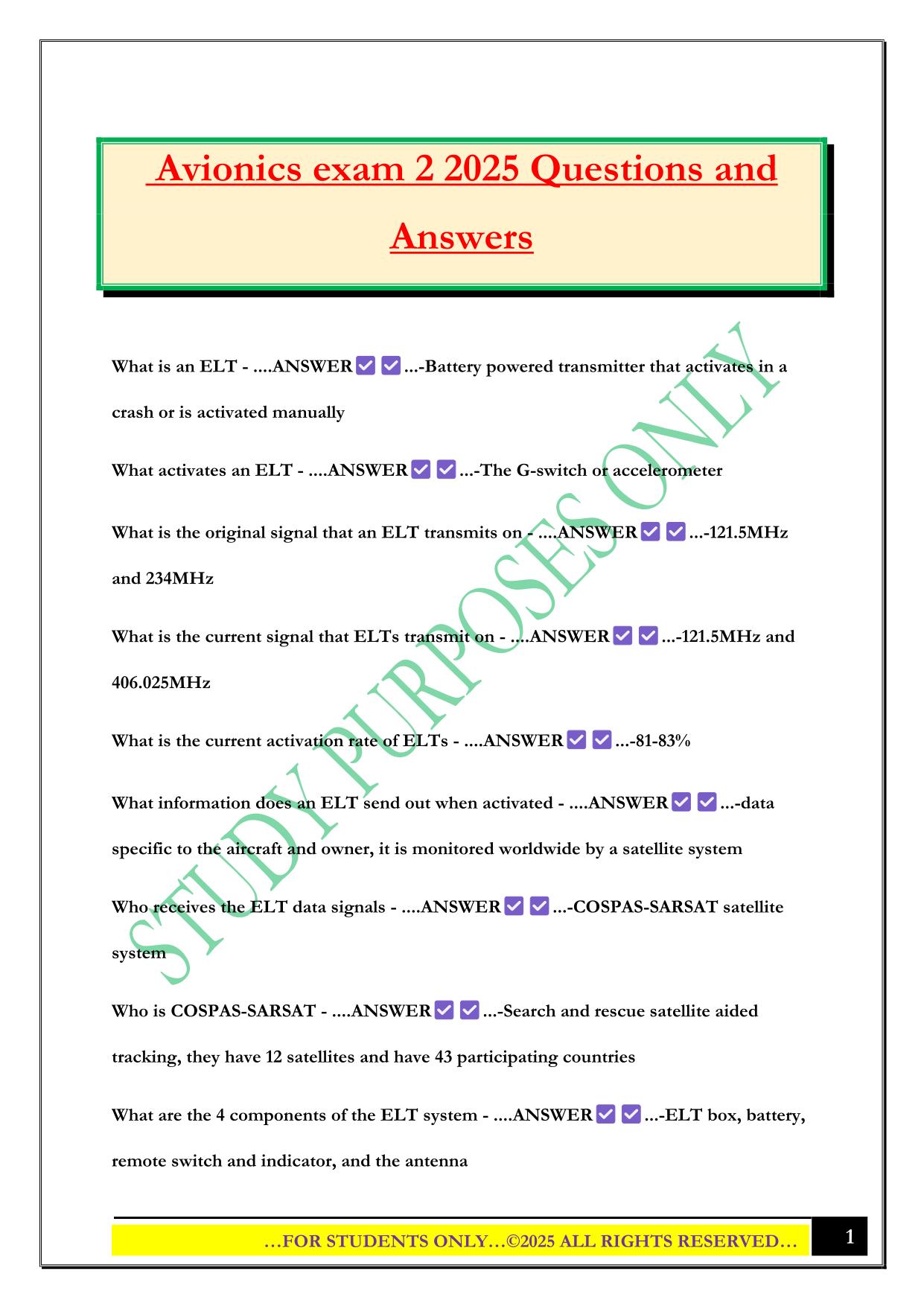 Avionics exam 2 2025 Questions and Answers