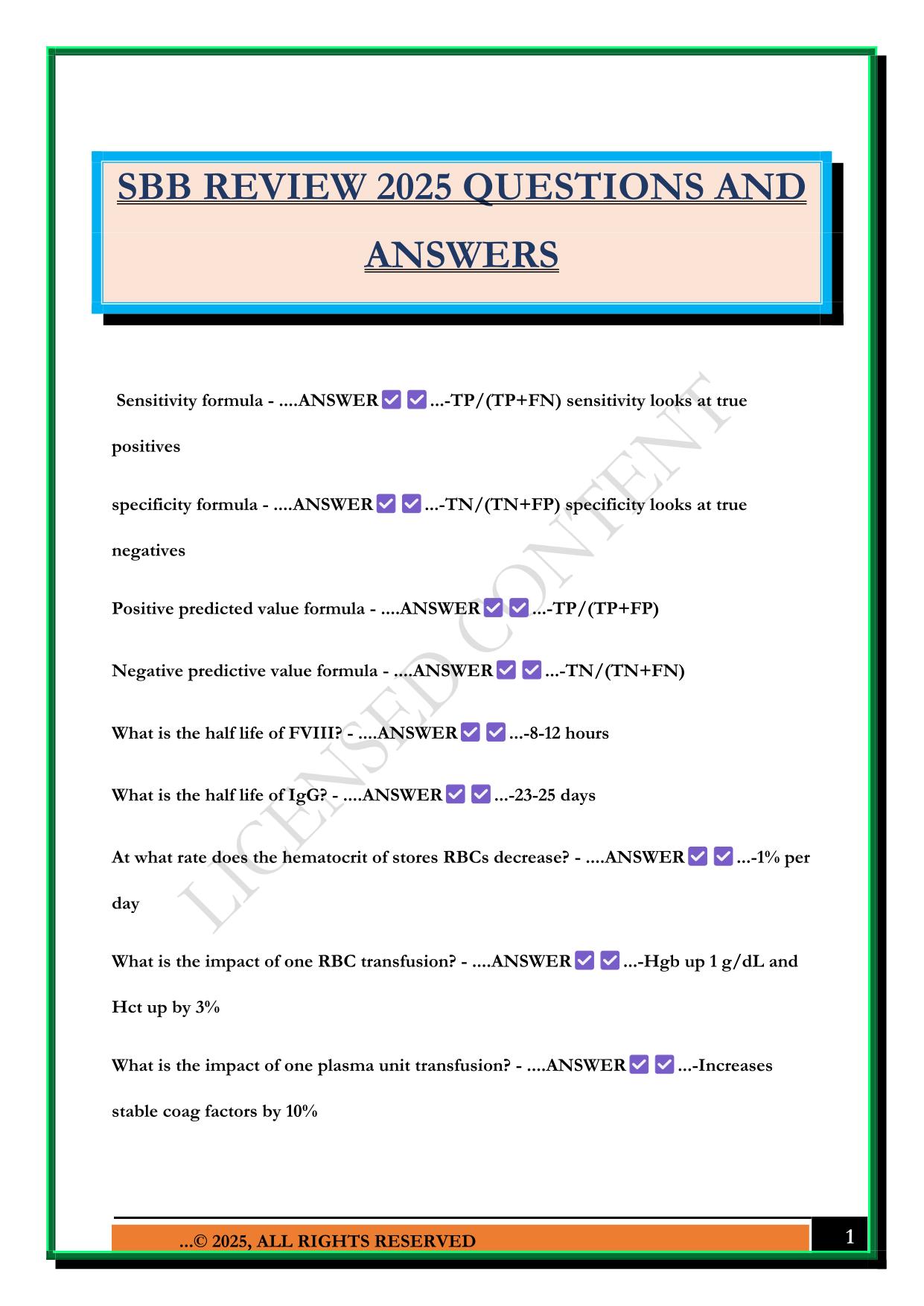 SBB REVIEW 2025 QUESTIONS AND ANSWERS