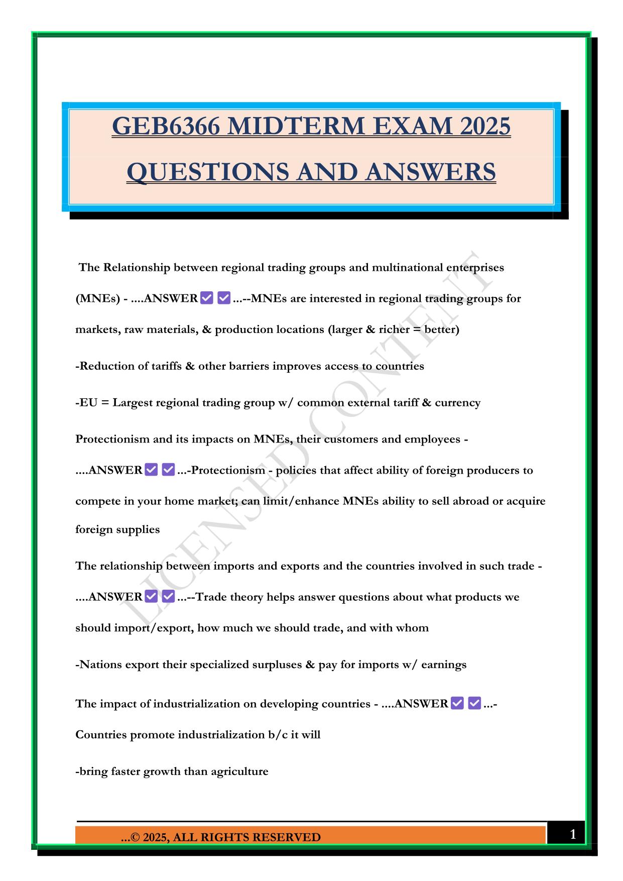 GEB6366 MIDTERM EXAM 2025 QUESTIONS AND ANSWERS