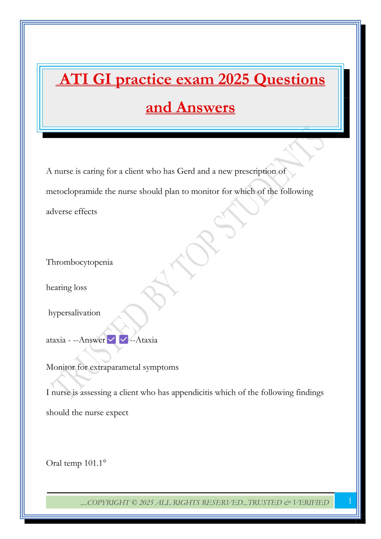 ATI GI practice exam 2025 Questions and Answers