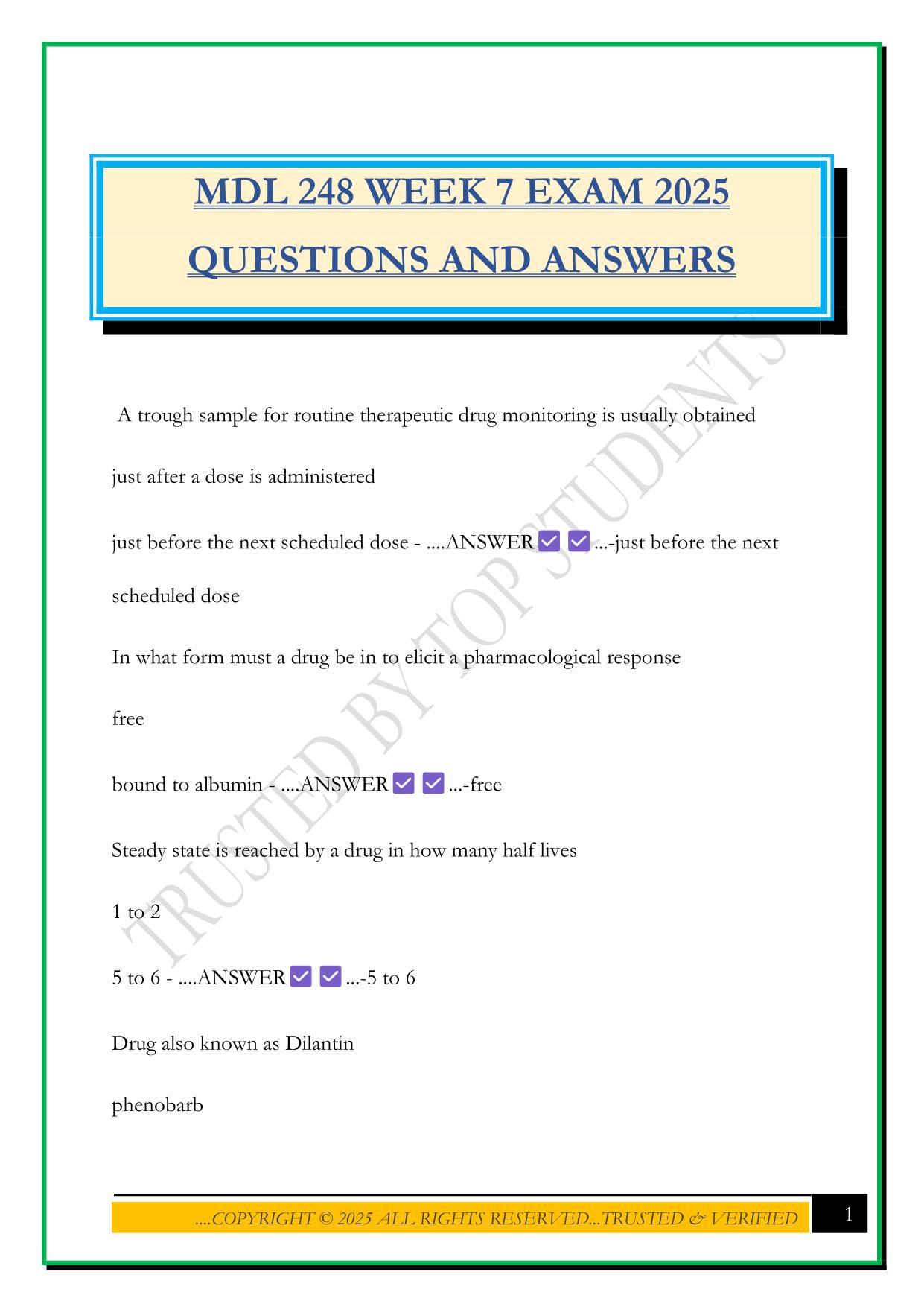 MDL 248 WEEK 7 EXAM 2025 QUESTIONS AND ANSWERS