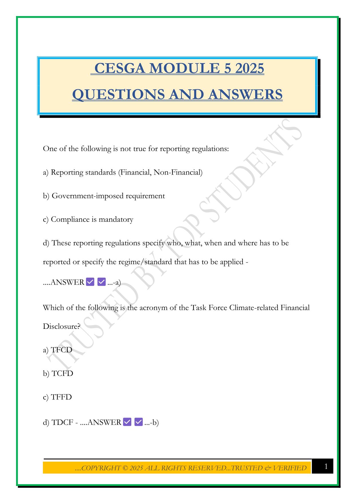 CESGA MODULE 5 2025 QUESTIONS AND ANSWERS