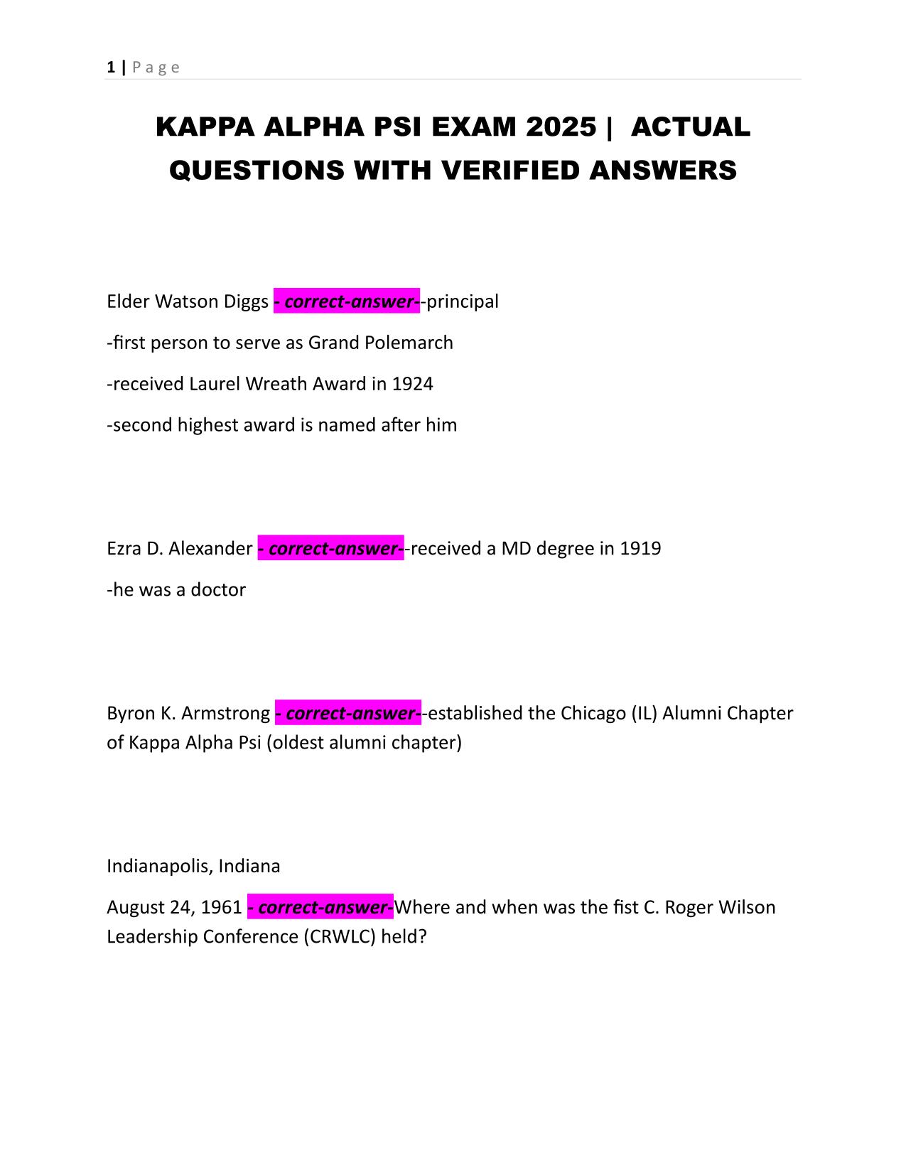 KAPPA ALPHA PSI EXAM 2025 | ACTUAL QUESTIONS WITH VERIFIED ANSWERS