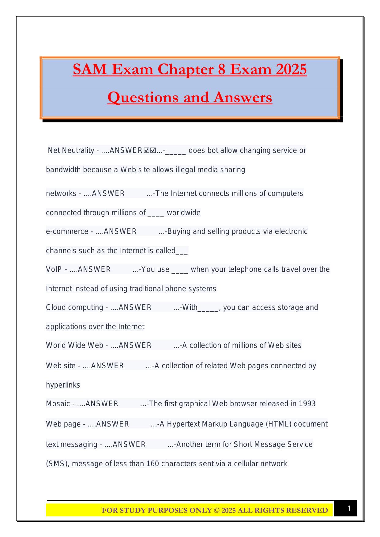 SAM Exam Chapter 8 Exam 2025 Questions and Answers