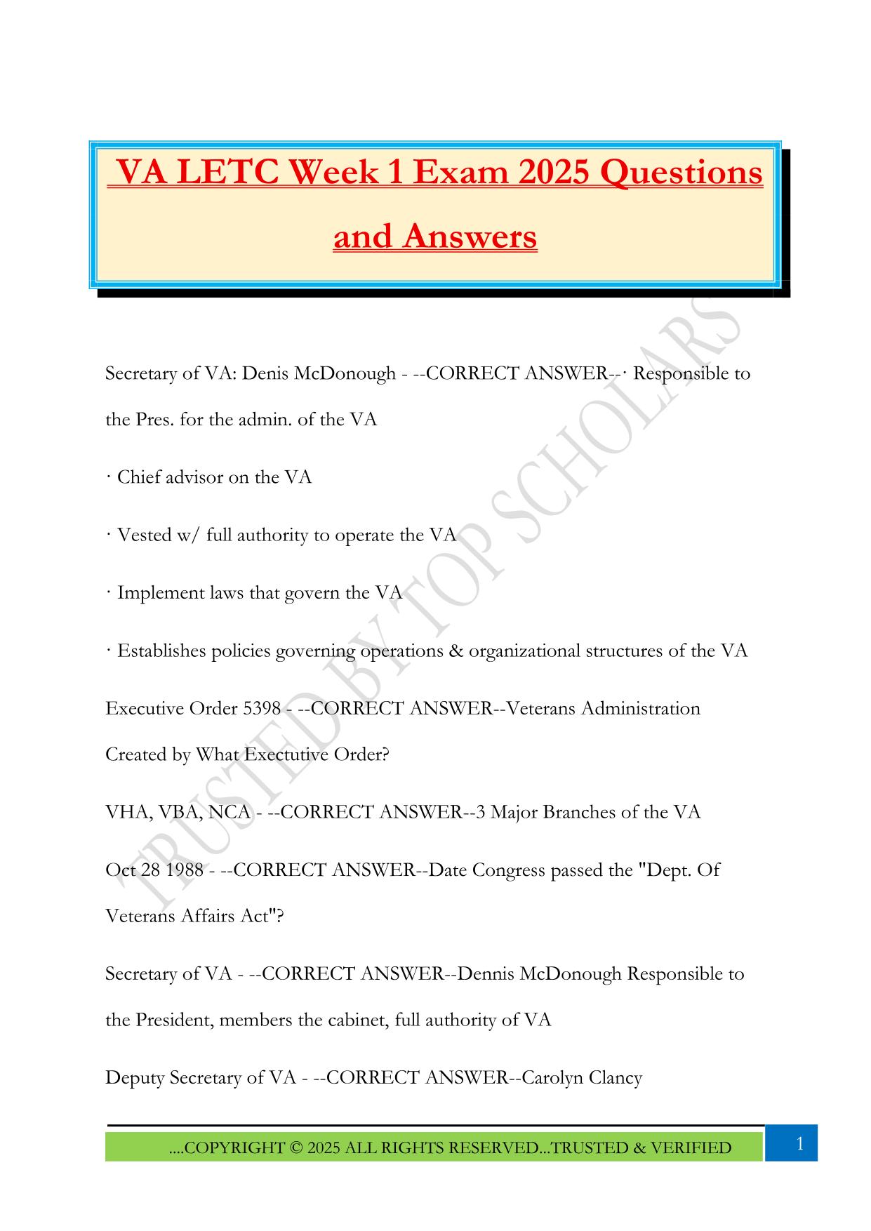 VA LETC Week 1 Exam 2025 Questions and Answers
