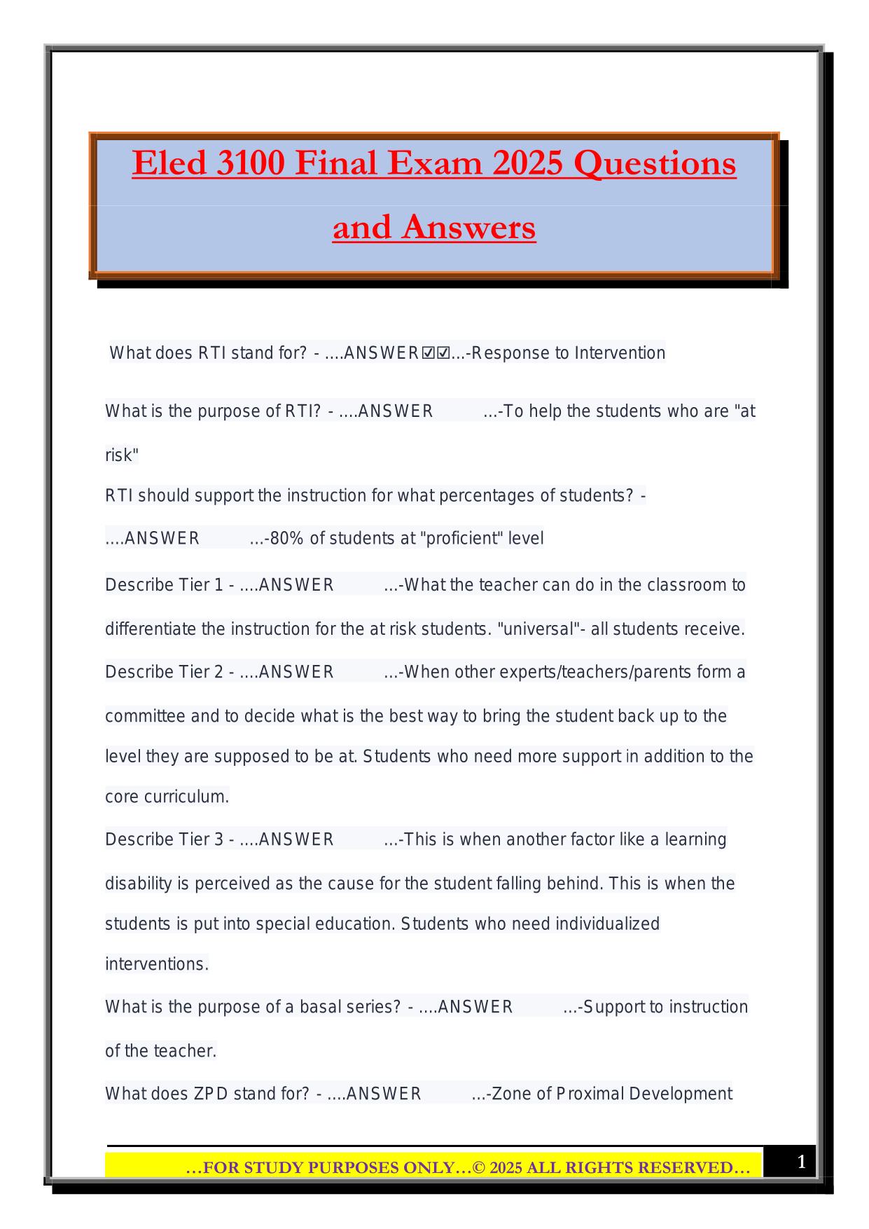 Eled 3100 Final Exam 2025 Questions and Answers