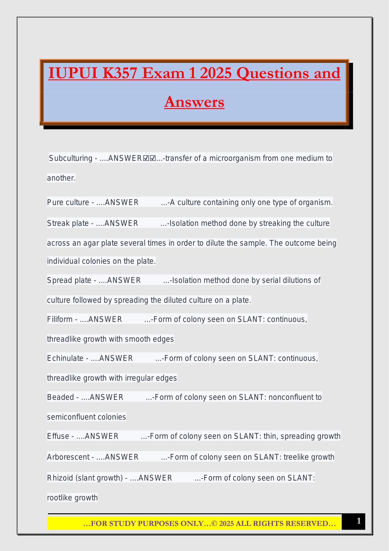 IUPUI Bundled Exams 2025/2026 |Questions and Answers|100% Pass