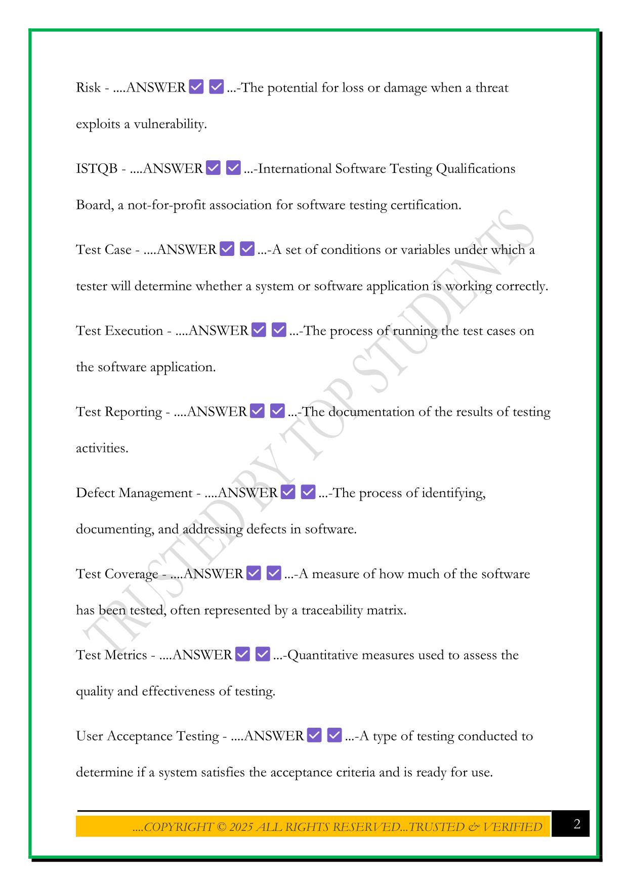 ISTQB SOFTWARE TESTING FOUNDATION OVERVIEW EXAM 2025 QUESTIONS AND ANSWERS