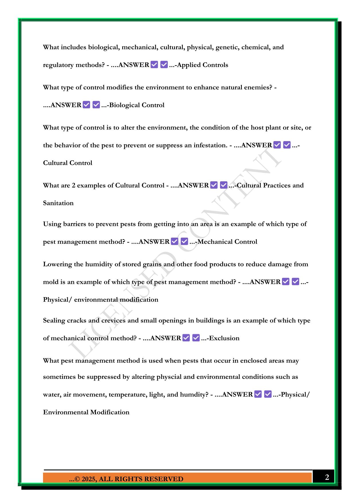 NATIONAL PESTICIDE APPLICATOR CERTIFICATION CORE MANUAL STUDY NOTES/ QUESTIONS 2025 WITH ANSWERS