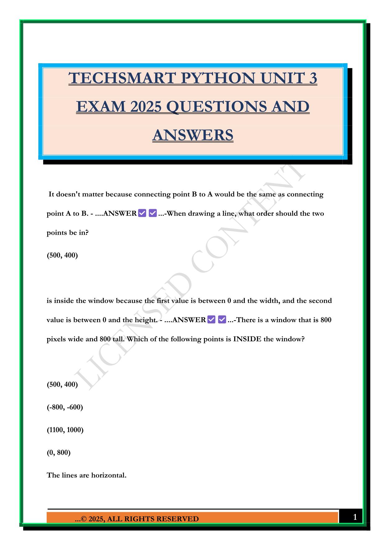TECHSMART PYTHON Bundled Exams Questions and Answers |100% Pass |Verified and Updated