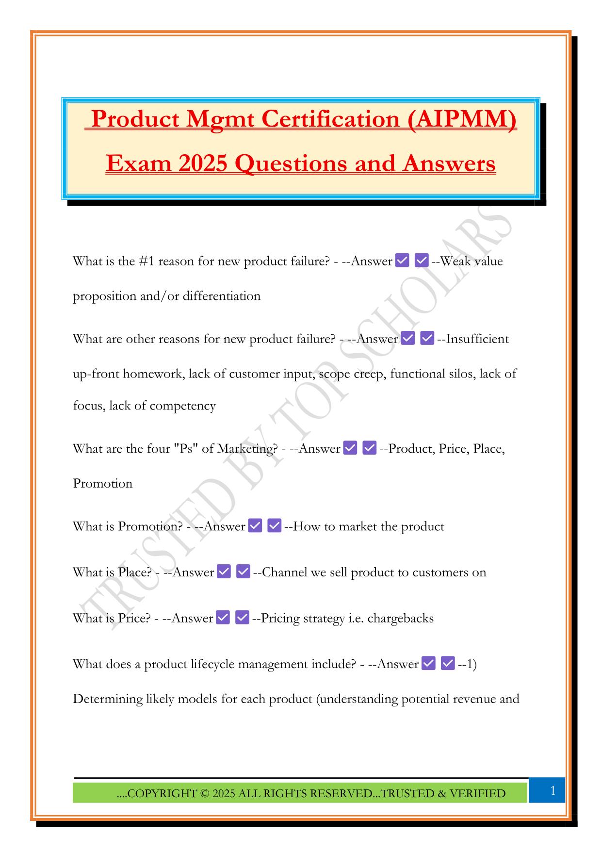 Product Mgmt Certification (AIPMM) Exam 2025 Questions and Answers