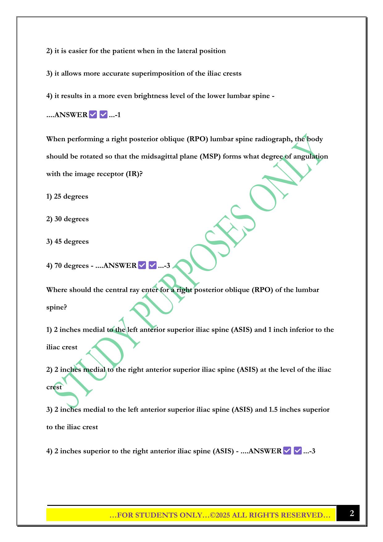 RTBC - Lumbar Spine, Sacrum, and Coccyx Exam 2025 Questions and Answers