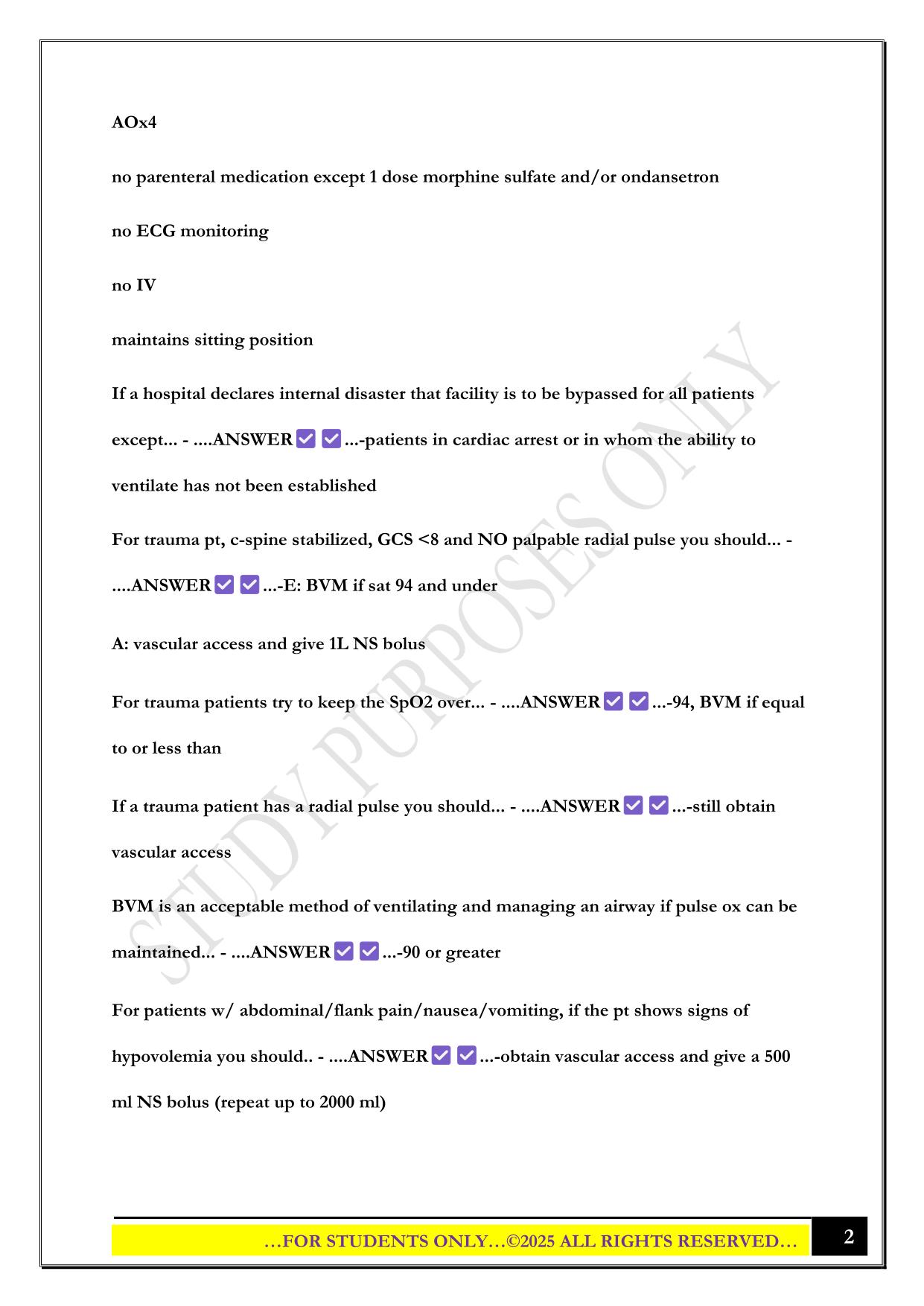 SNHD AEMT exam 2025 Questions and Answers