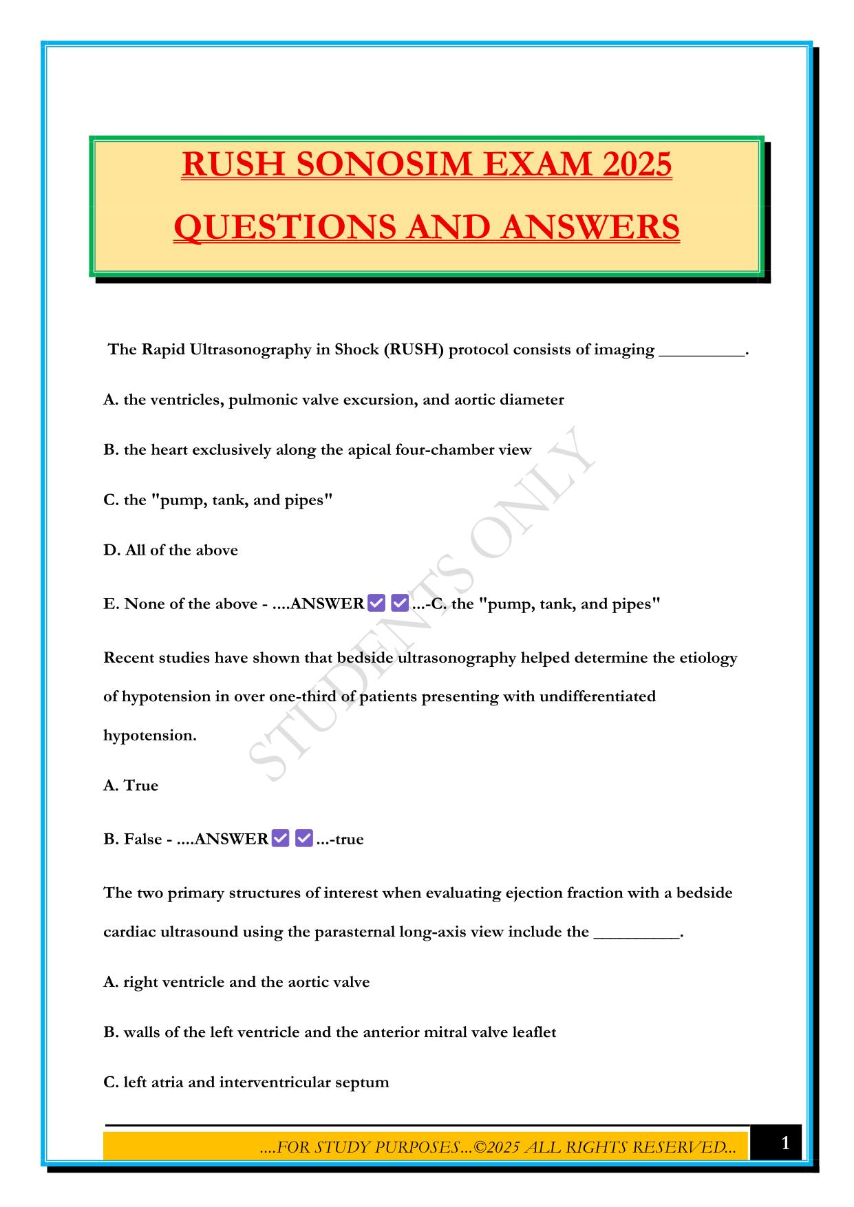 RUSH SONOSIM EXAM 2025 QUESTIONS AND ANSWERS
