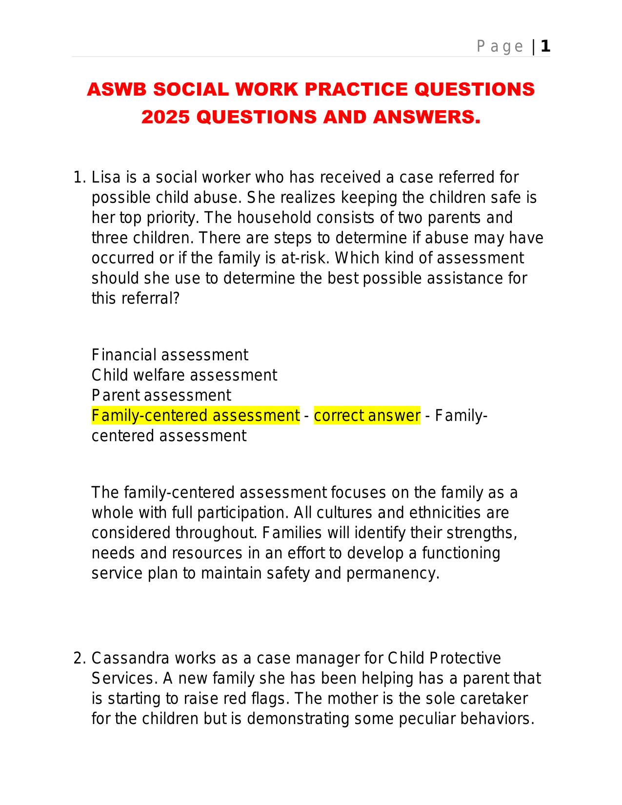 ASWB SOCIAL WORK PRACTICE QUESTIONS 2025 QUESTIONS AND ANSWERS.