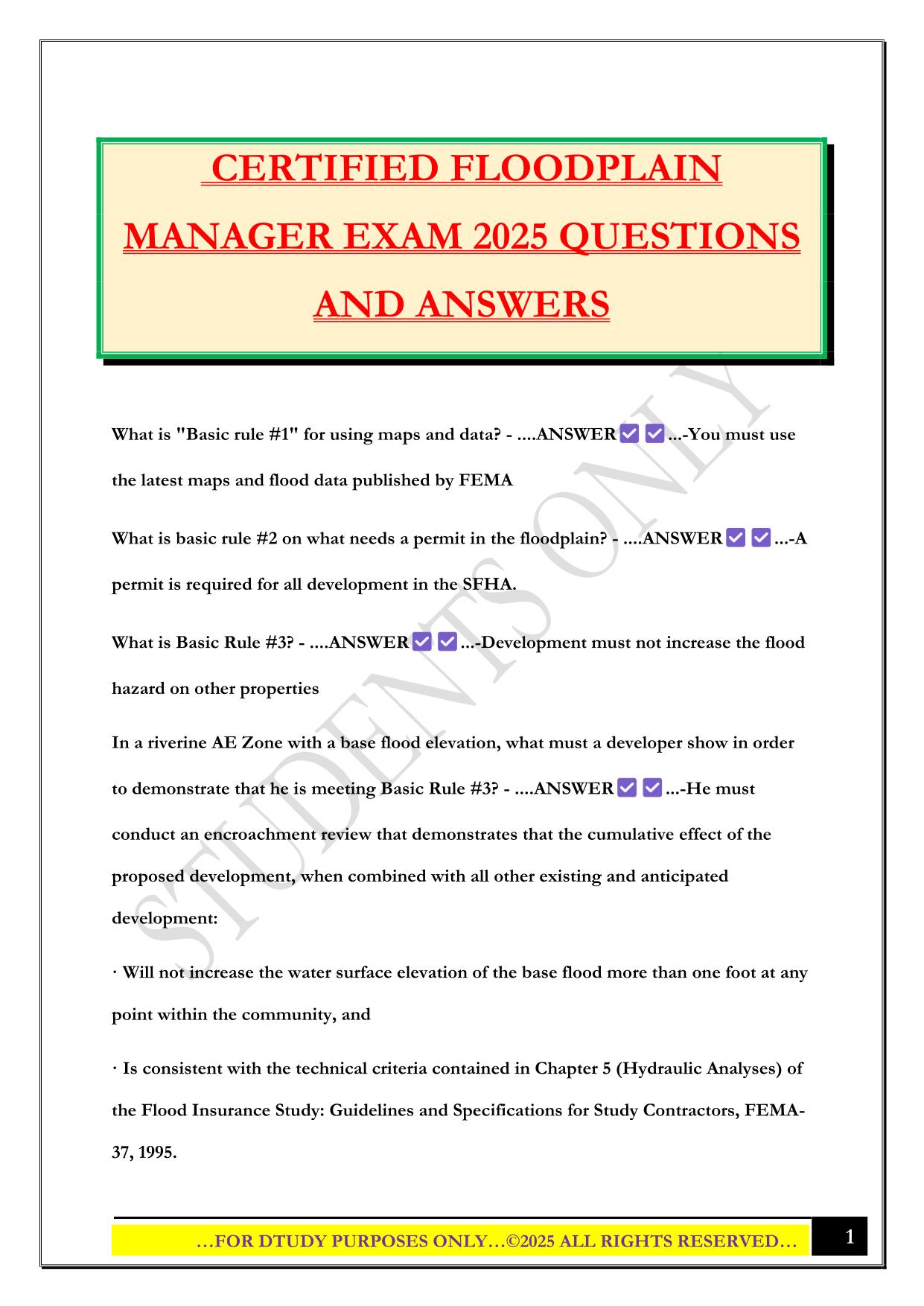 CERTIFIED FLOODPLAIN MANAGER EXAM 2025 QUESTIONS AND ANSWERS
