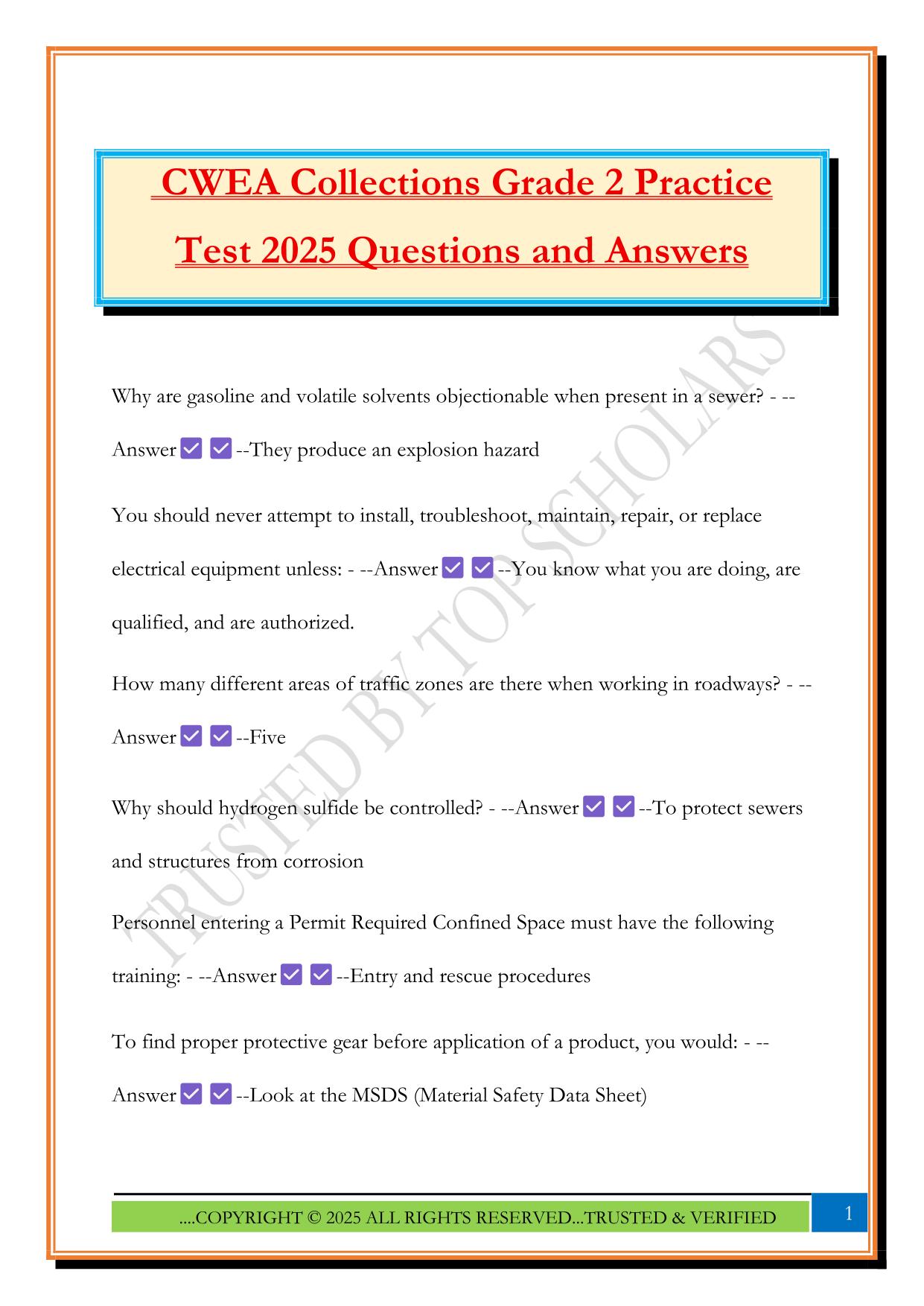 CWEA Collections Grade 2 Practice Test 2025 Questions and Answers