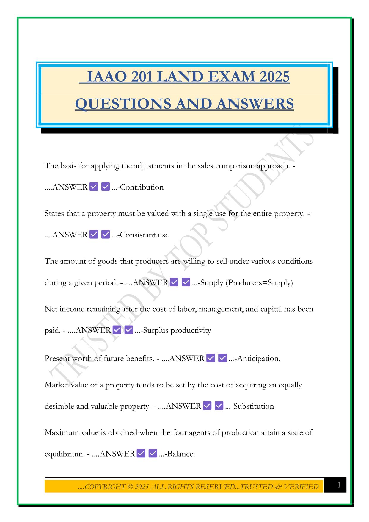 IAAO 201 LAND EXAM 2025 QUESTIONS AND ANSWERS