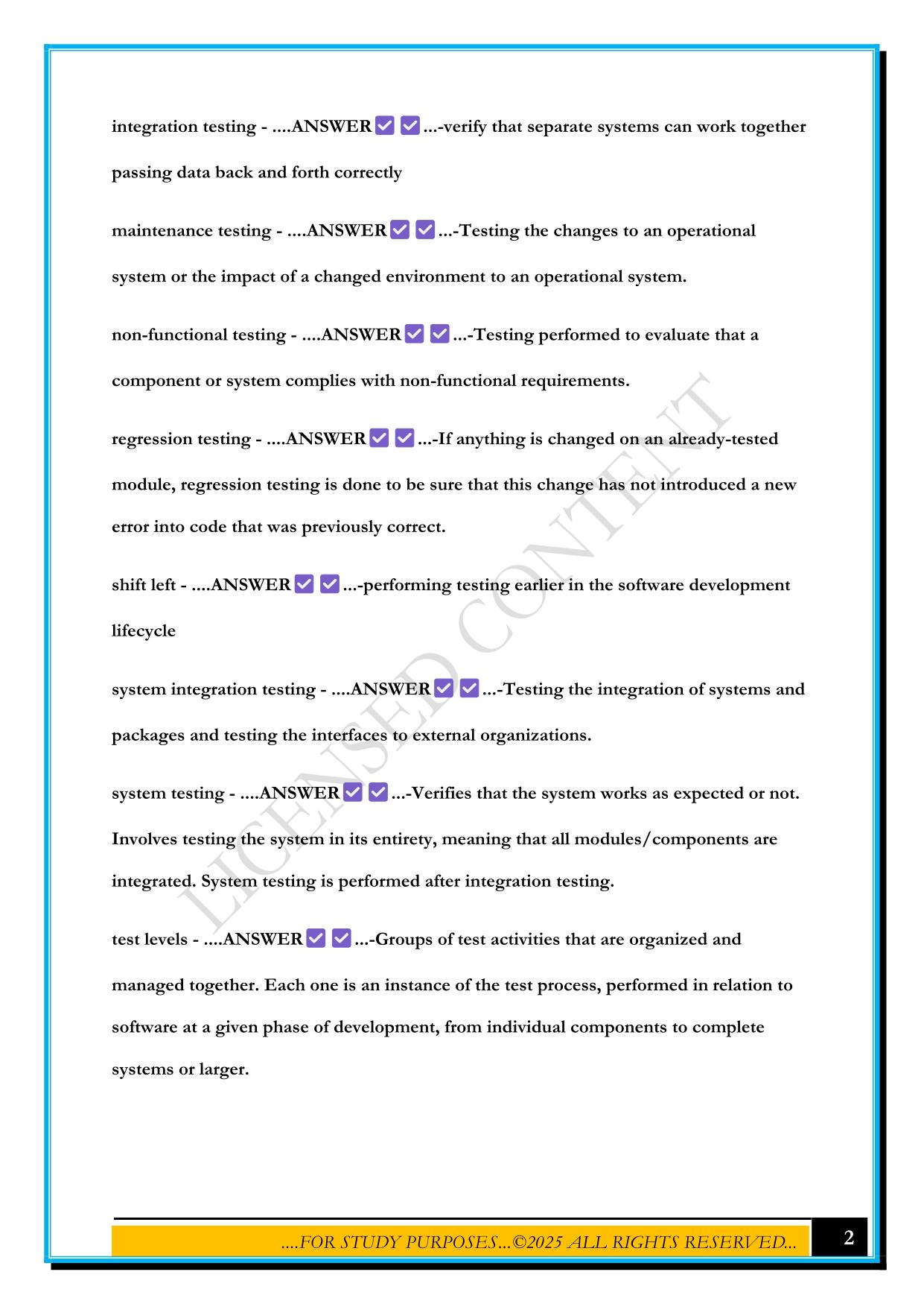 ISTQB FOUNDATION LEVEL (CHAPTER 2) EXAM 2025 QUESTIONS AND ANSWERS