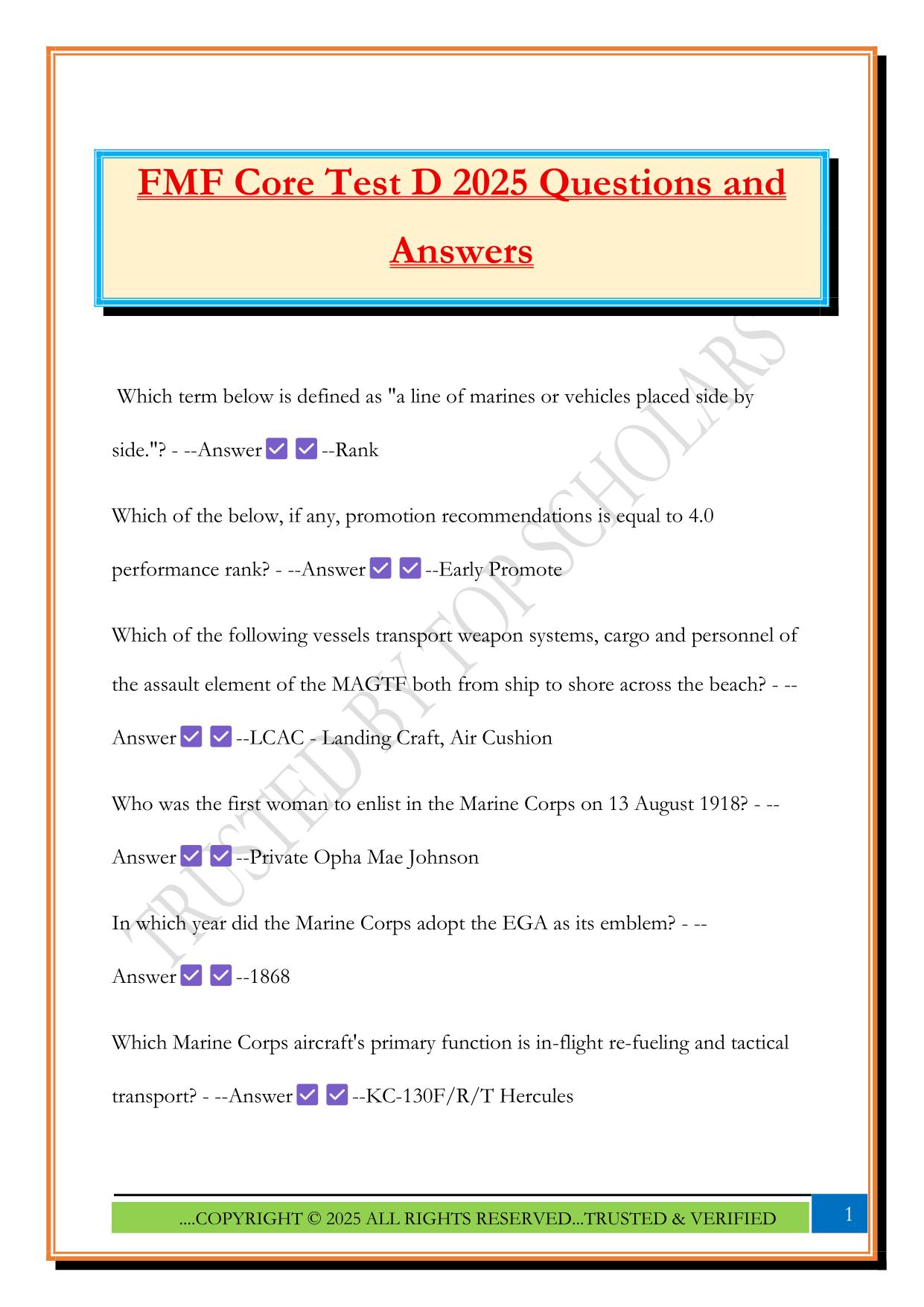 FMF Core Test D 2025 Questions and Answers