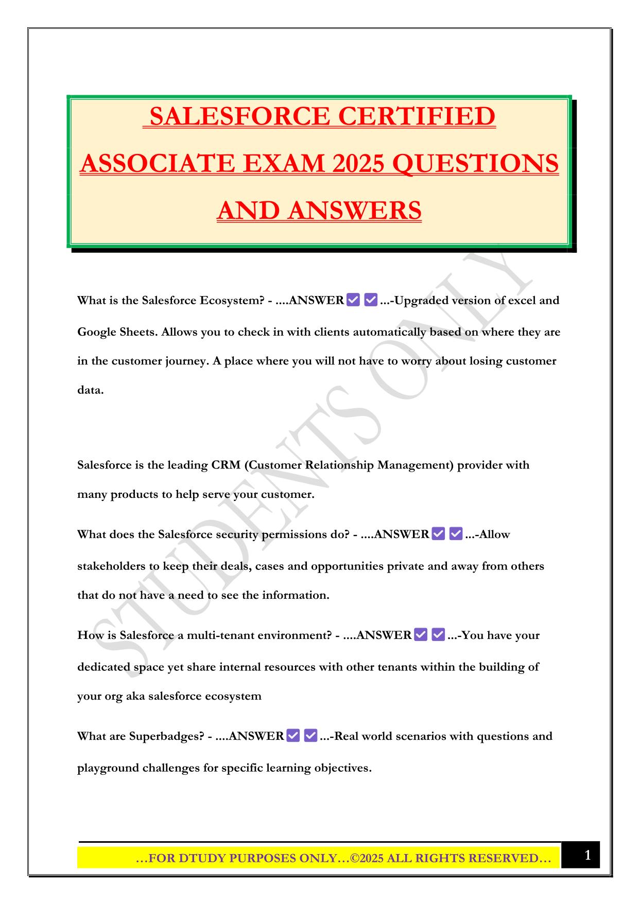 SALESFORCE CERTIFIED ASSOCIATE EXAM 2025 QUESTIONS AND ANSWERS