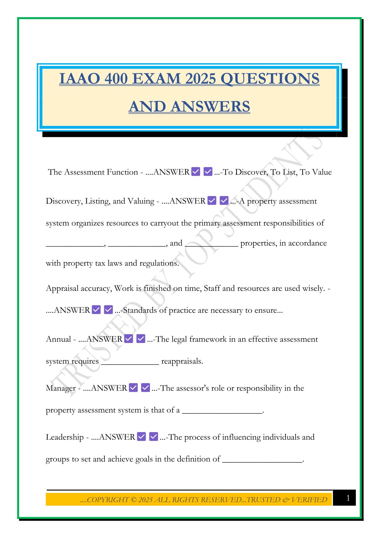 IAAO 400 EXAM 2025 QUESTIONS AND ANSWERS