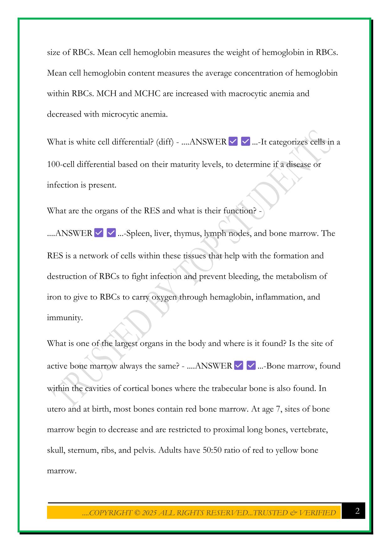 UAMS HEMATOLOGY EXAM #1 2025 QUESTIONS AND ANSWERS