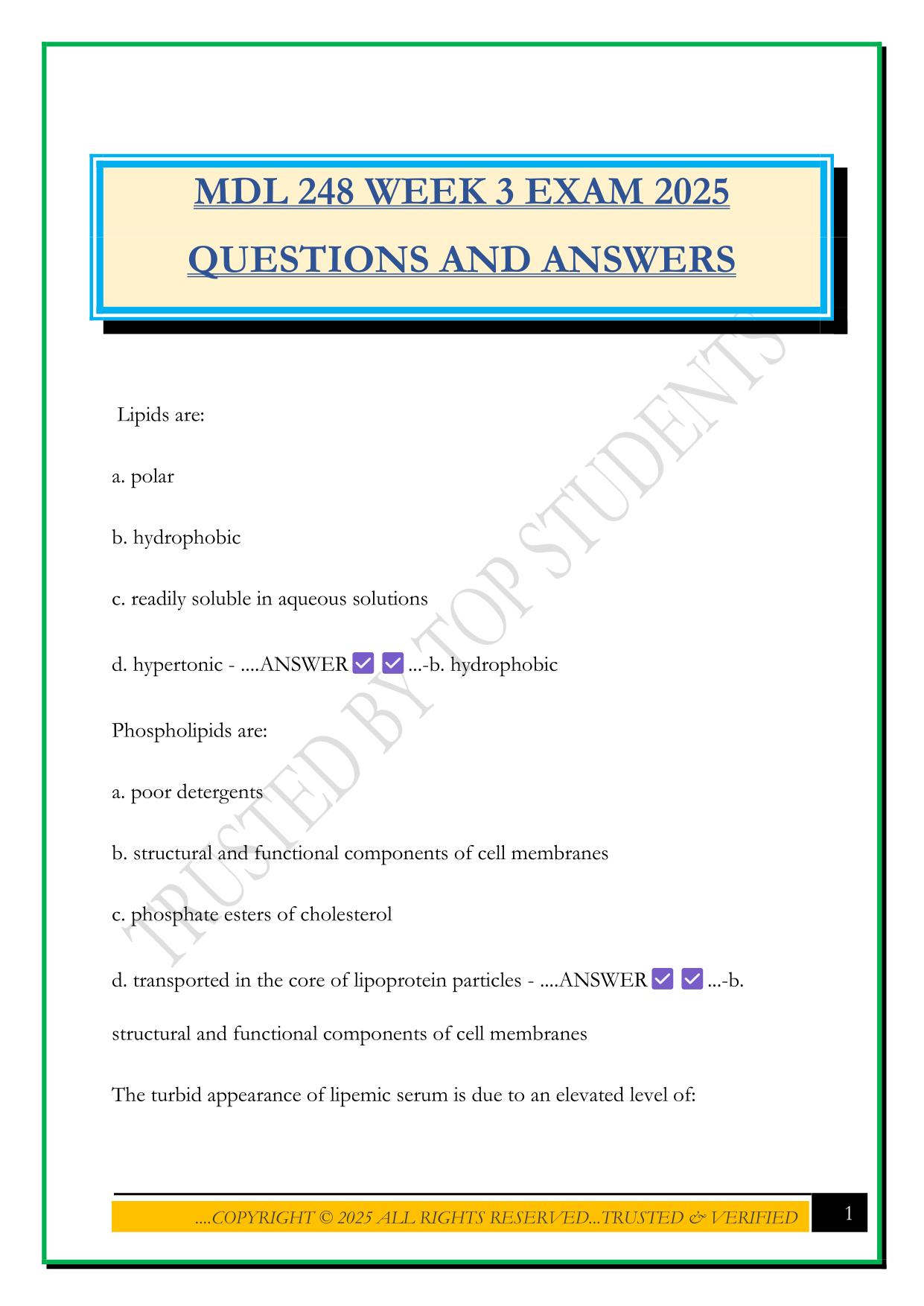 MDL 248 WEEK 3 EXAM 2025 QUESTIONS AND ANSWERS